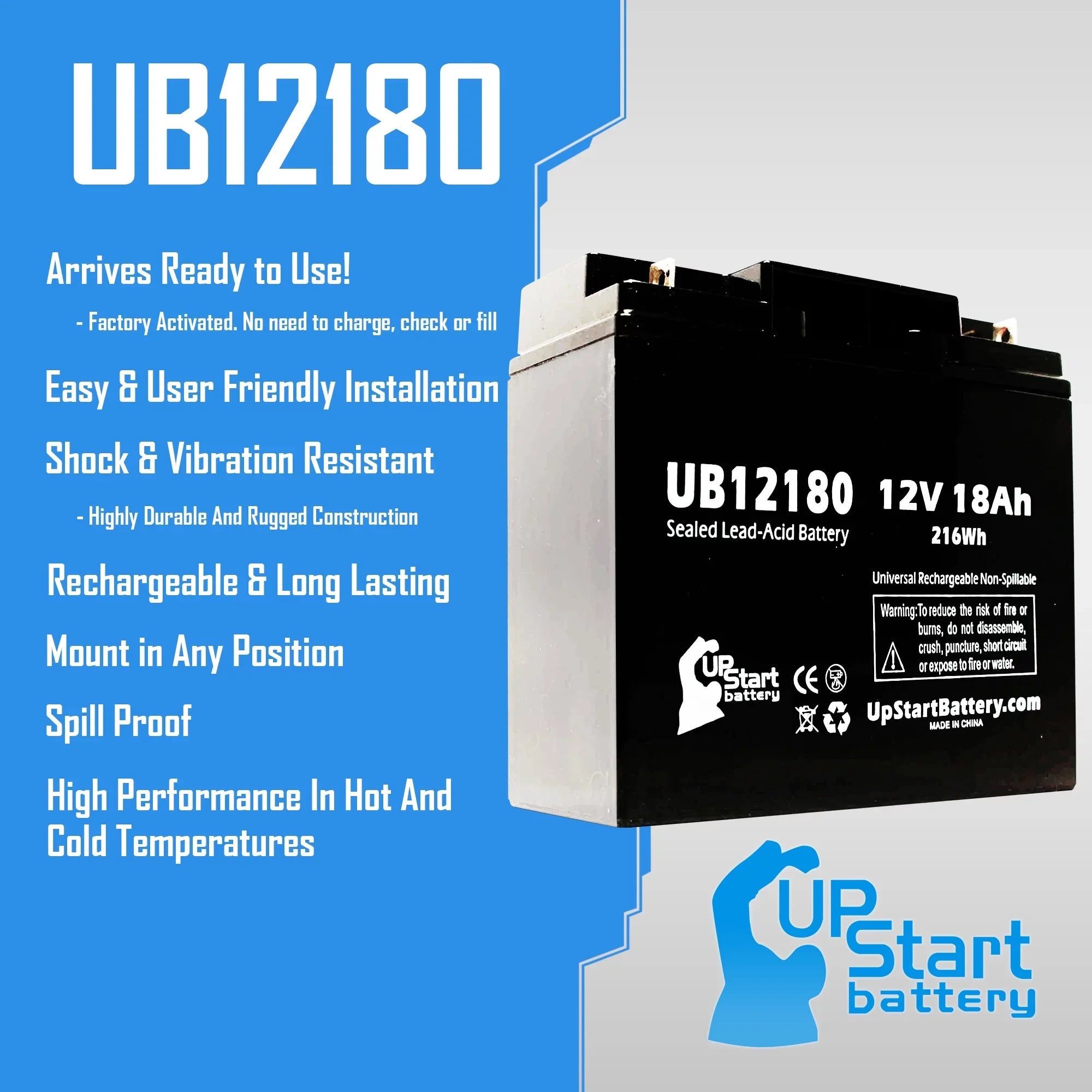 Compatible EAGLE PICHER BATTERIES CF12V18 Battery - Replacement UB12180 Universal Sealed Lead Acid Battery (12V, 18Ah, 18000mAh, T4 Terminal, AGM, SLA)