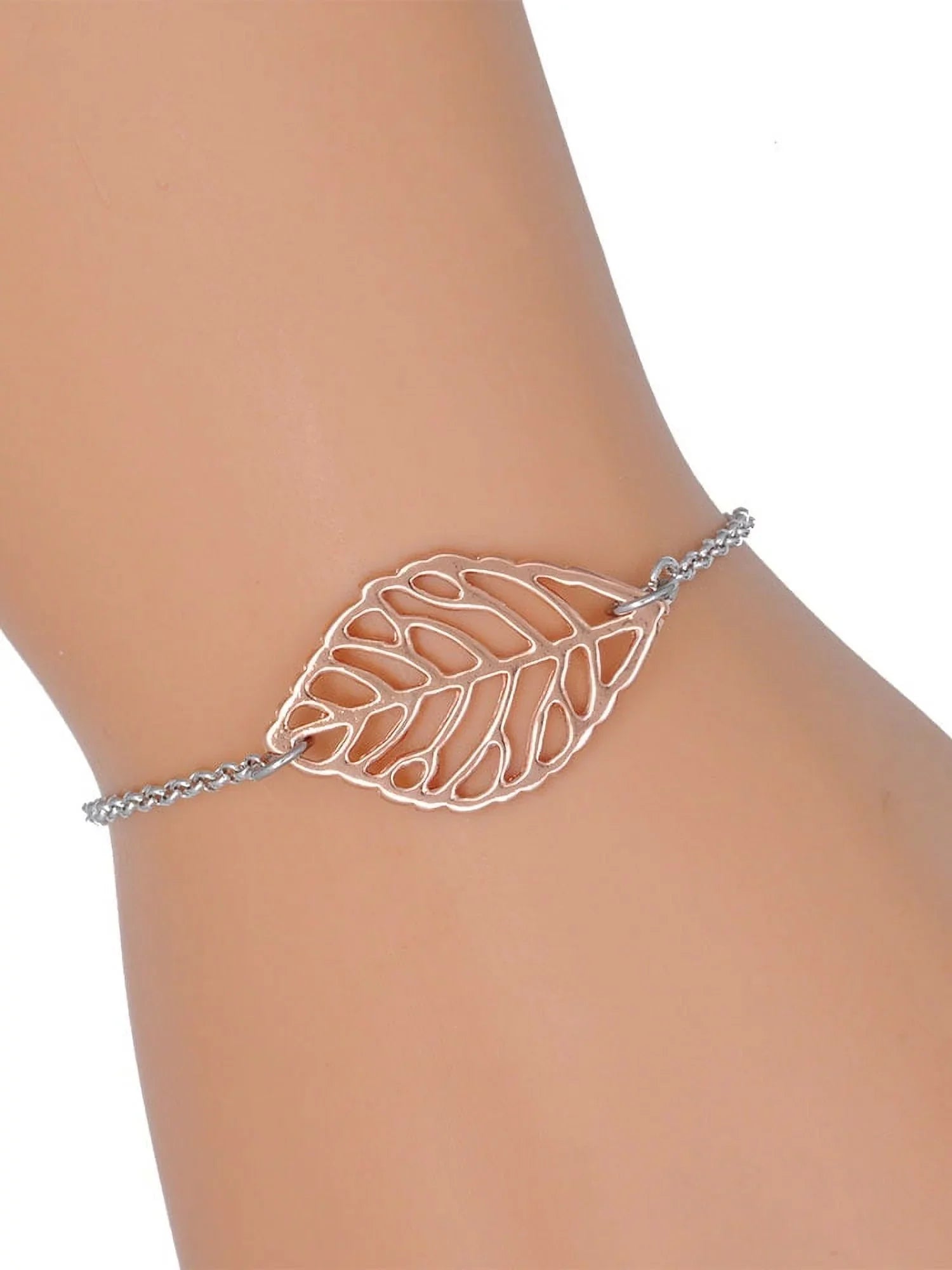 Delight Jewelry Resin Hot Pink Love Snail - Rose Goldtone Leaf Delicate Bracelet, 6.25+1.75"