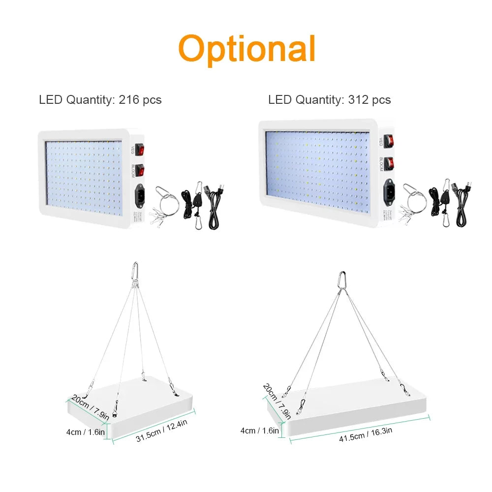 Aibecy Dual Switch LED Grow Light 2000W for Indoor Plants Full Spectrum IP65 Waterproof Ideal for Seedlings Flowers Greenhouse