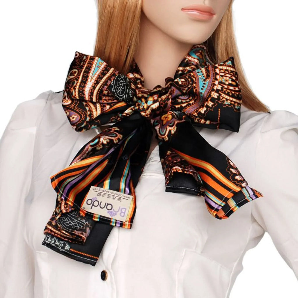 Blancho Black Chic Paisley & Stripes Design Fashion Soft Silk Scarf/Wrap/Shawl(Large)
