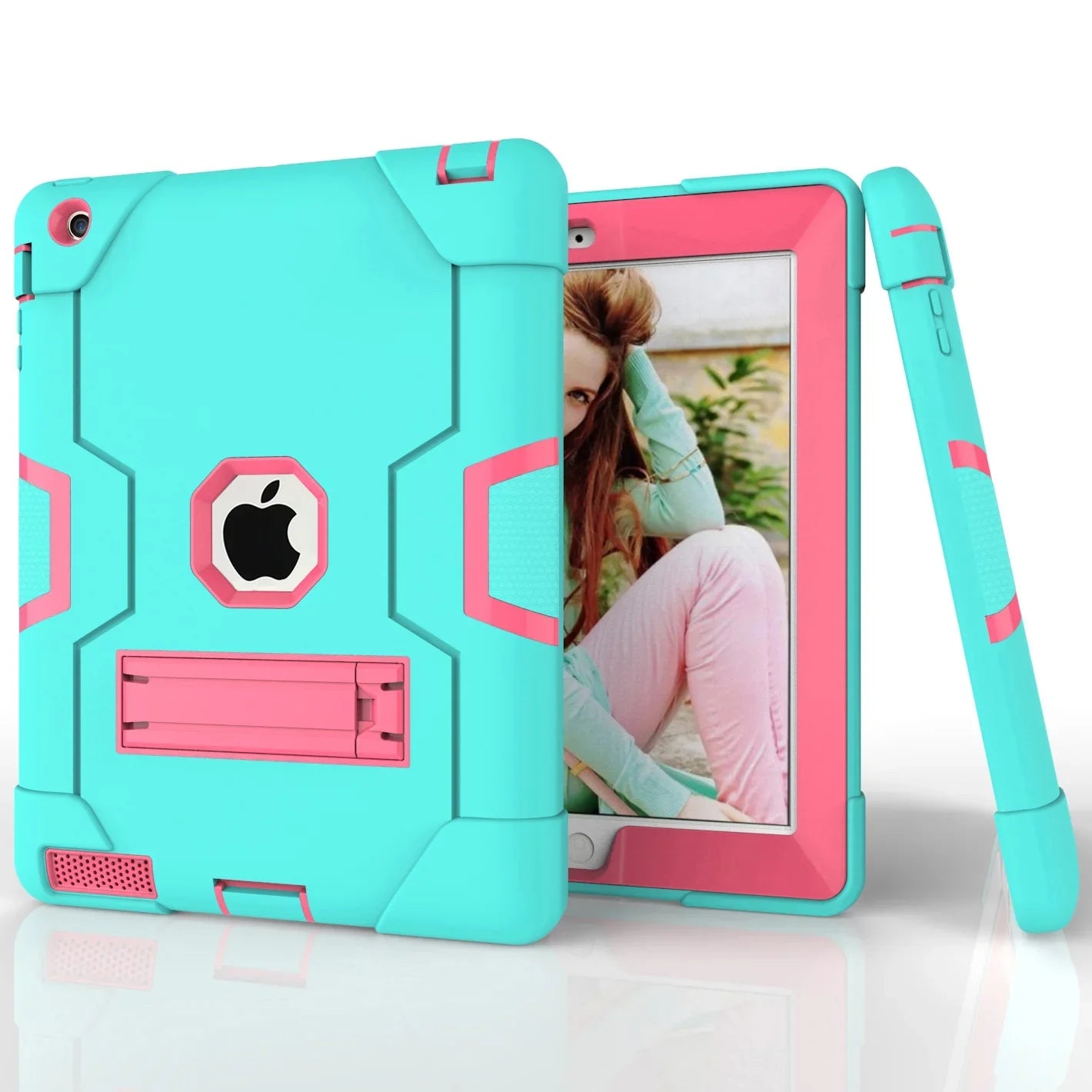 iPad 2 Case,iPad 3 Case,iPad 4 Case, Allytech Three Layer Shockproof Armor Defender Protective Case Cover with Kickstand for iPad 2nd Gen / iPad 3rd Gen / iPad 4th Generation (Aqua/Rosegold)