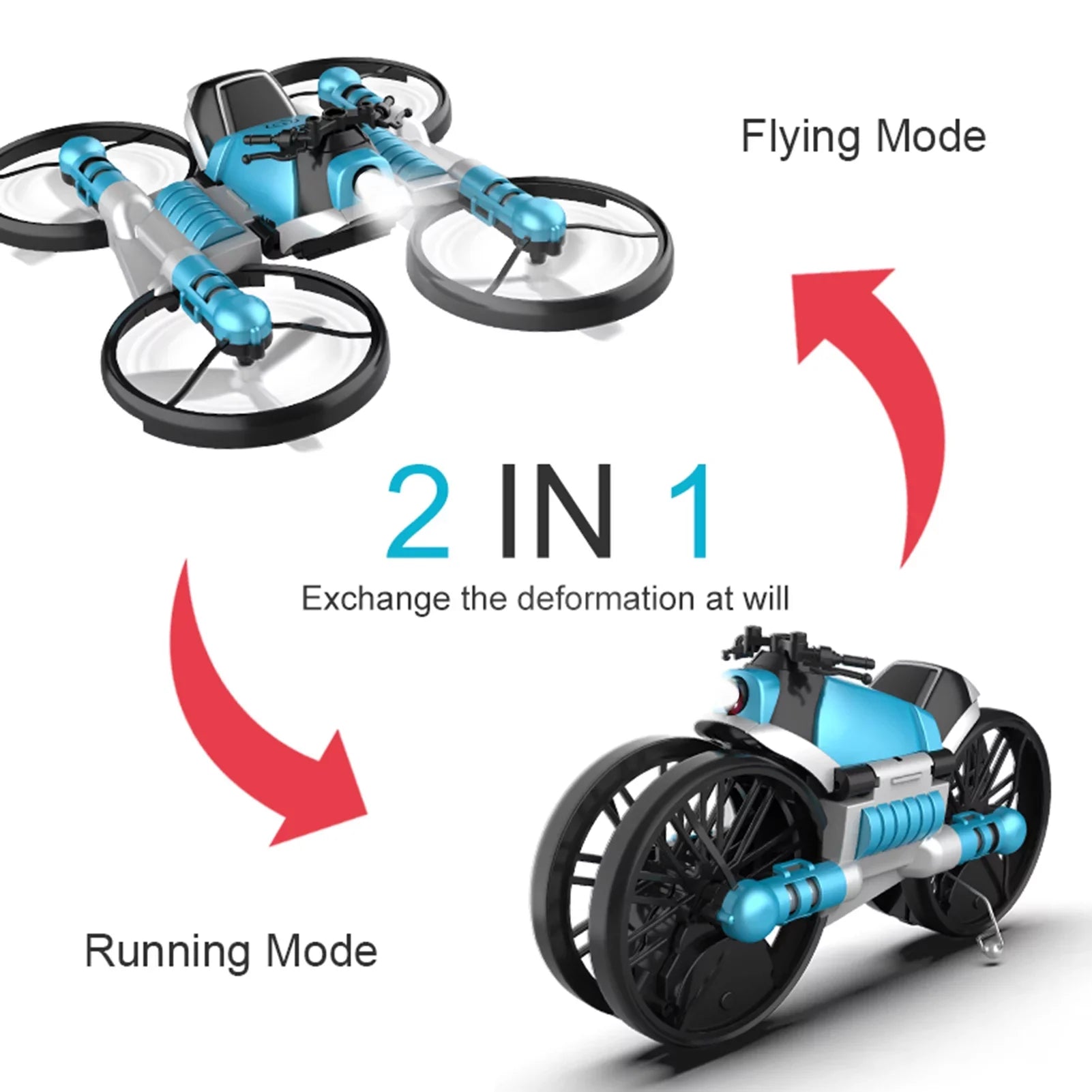 Walmeck Motorcycle , 2 in 1 Land and Air Toy, Beginner,Friendly with One Key Take off/Landing Feature