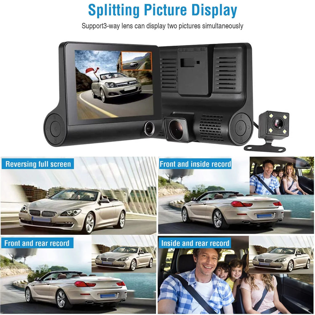 FHD Car DVR Dash Camera, iMounTEK Dash Camera 1080P 4in IPS Touch Screen 3 Channel Dash Cam(Front, Inside, Rear) Vehicle Driving Recorder Seamless Loop Recording Motion Detection