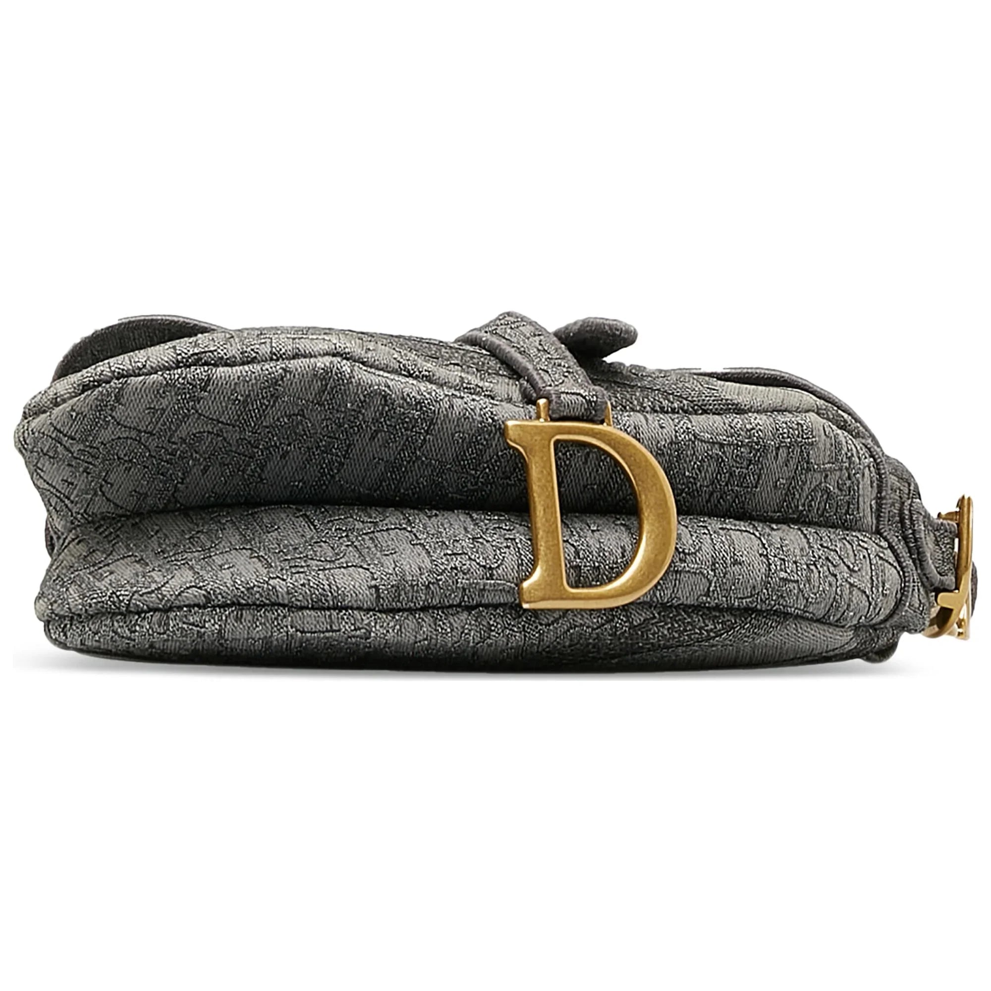 Pre-Owned Authenticated Dior Embroidered Saddle Bag Canvas Fabric Gray Shoulder Bag Unisex (Good)
