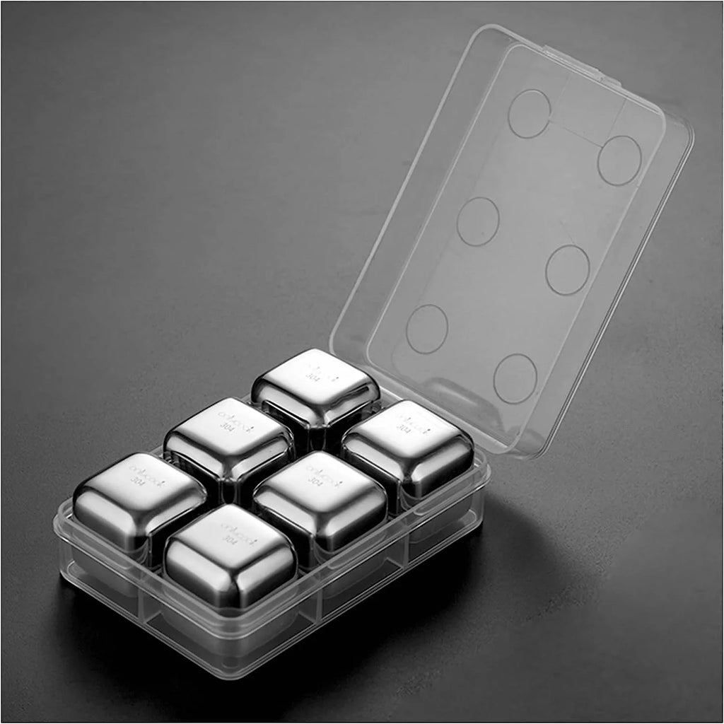 Whiskey Ice Cubes Stainless Steel Ice Cubes for Drinks Chilling Set of 4/6/8 with Box, Reusable Metal Whiskey Stones, Wine Chiller Rocks No Dilution Waterless Ice for Scotch, Vodka, Rum (Size : 6 pcs