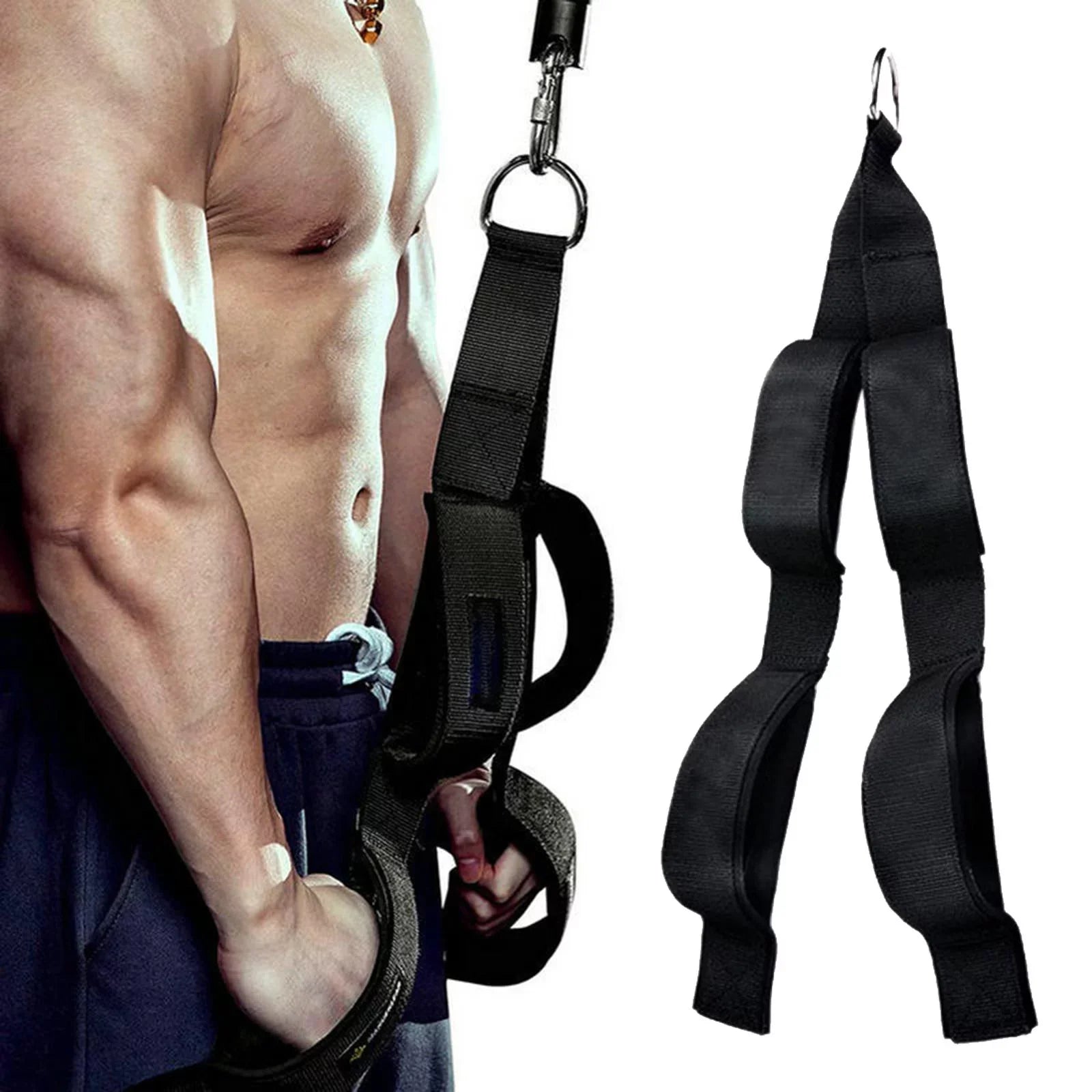 Heavy Duty Arm Tricep Strap Cable Machine Attachment Grip Handles Strap for Weight Lifting Abdominal Training Gym Equipment