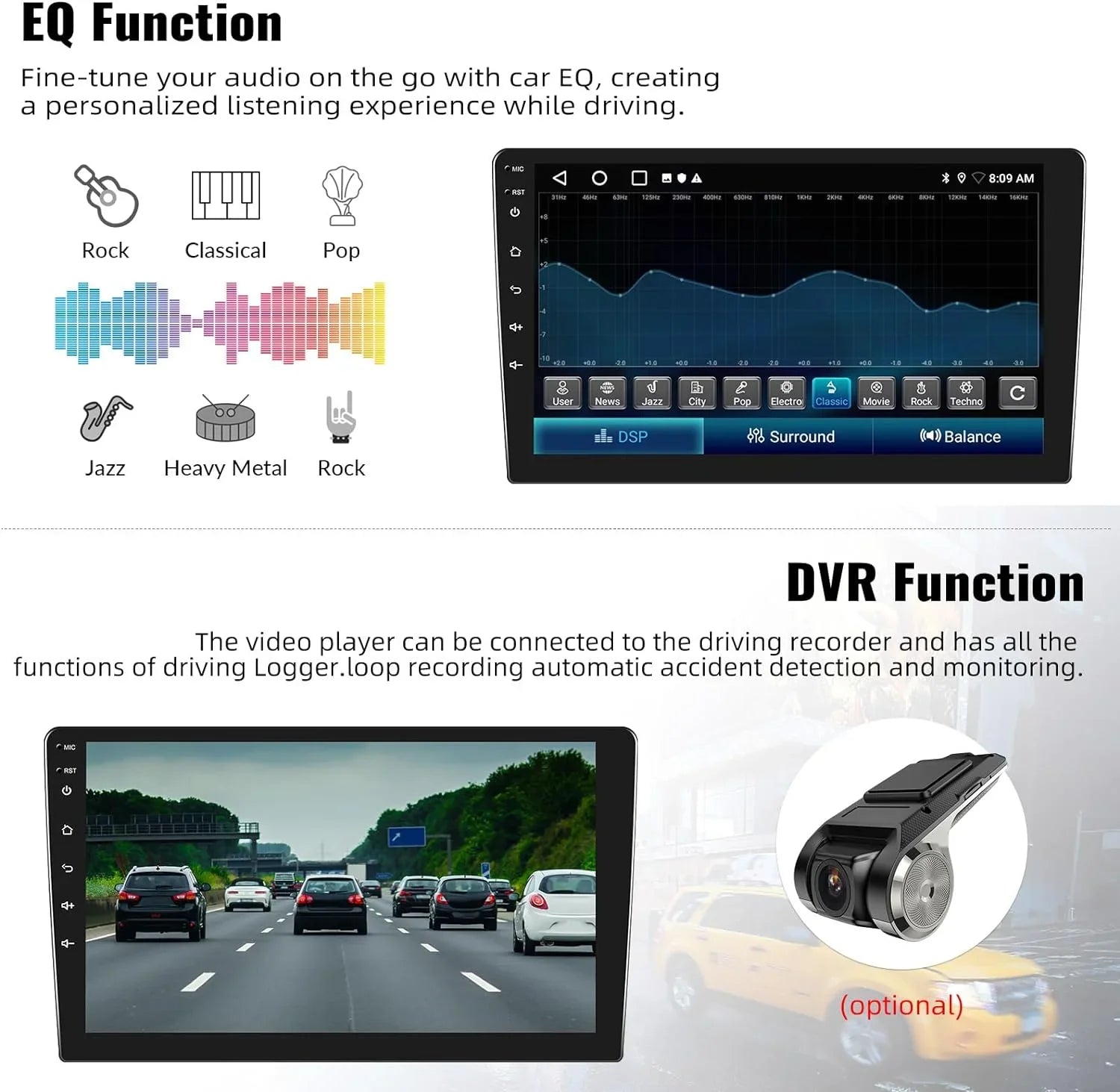 1+32G Car Stereo Android 13 Carplay,10.1 inch HD 1080P Touchscreen FM Receiver Radio Player with Bluetooth Support Change Theme GPS Navigation WiFi USB Mirror Link with Backup Camera