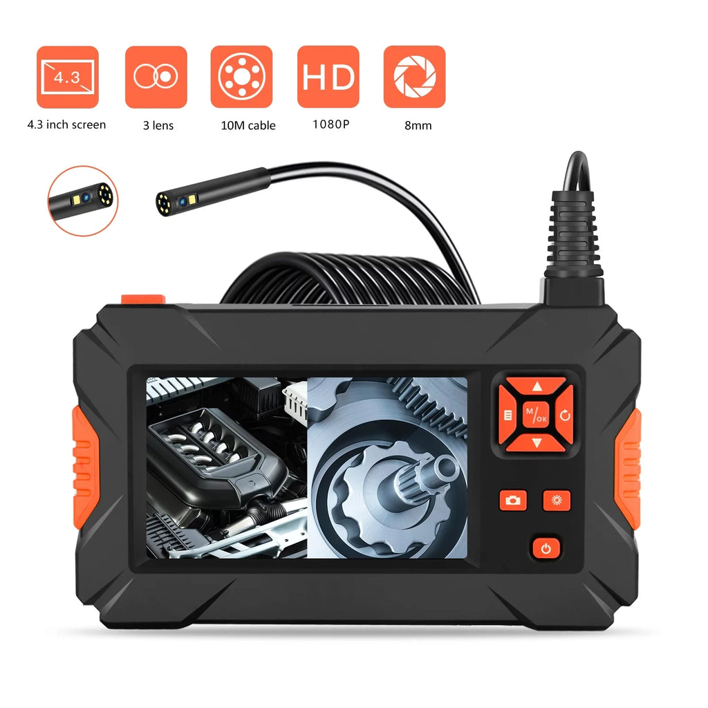Pinnaco P130 Industrial Endoscope - Sewer Pipe Inspection Camera, Portable 4.3" Full-Color IPS Screen for Automobile Engine Maintenance