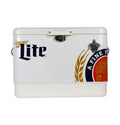 Miller Lite Ice Chest Beverage Cooler with Bottle Opener, 51L (54 QT), 85 Can steel-belted Portable Cooler, White and Blue, for Camping, Beach, RV, BBQs, Tailgating, Fishing