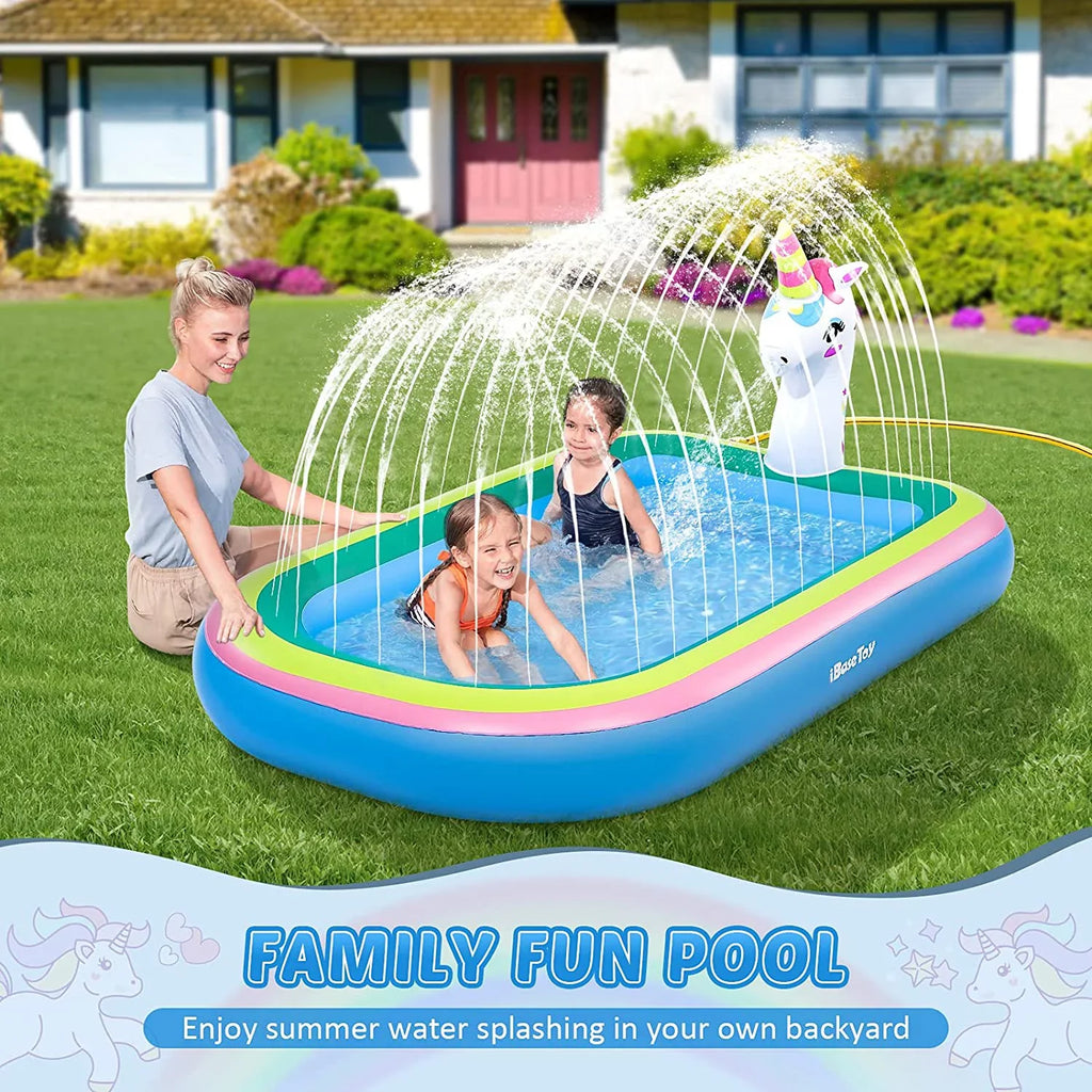 Intera Unicorn Sprinkler Pools for Kids, Splash Pad Inflatable Kiddie Pool for Outside, Splash Mat Baby Paddling Pool for Backyard, Water Sprinkler Toys Games for Summer Outdoor Toddlers Play - 68"