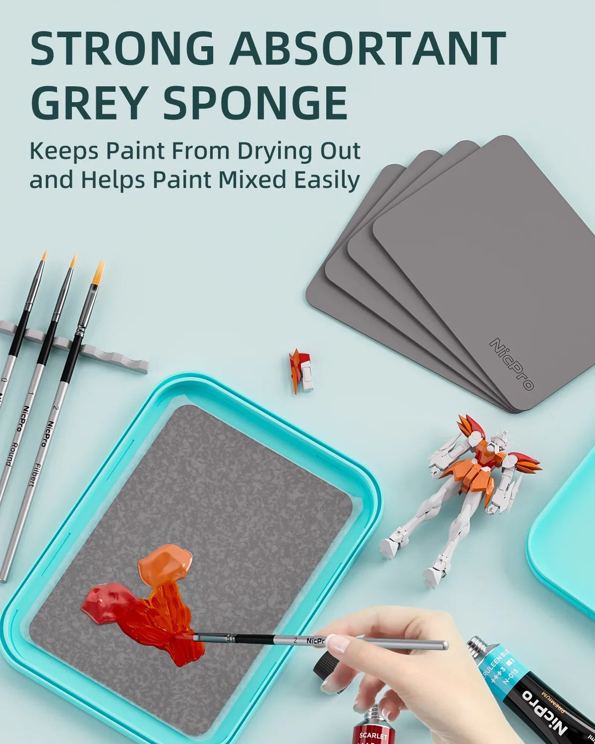 Nicpro Stay Wet Paint Palette for Acrylic Miniature Painting Kit, Paint Tray Palettes with 100Pcs Pallet Paper, 4Pcs Sponge, Brush Holder Paint Mixing Storage