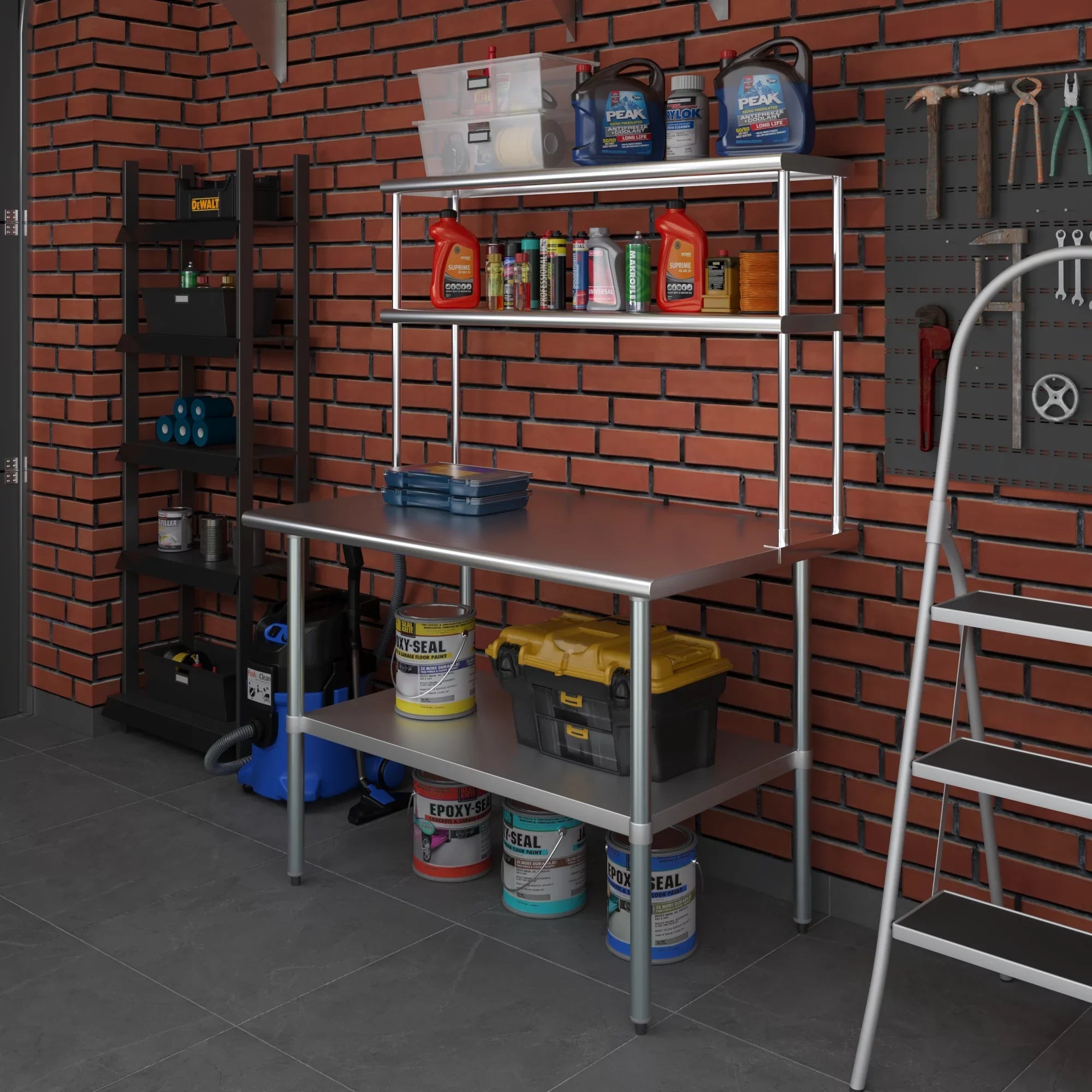 AmGood 30" x 48" Stainless Steel Work Table With 12" Wide Double Tier Overshelf | Metal Kitchen Prep Table & Shelving Combo