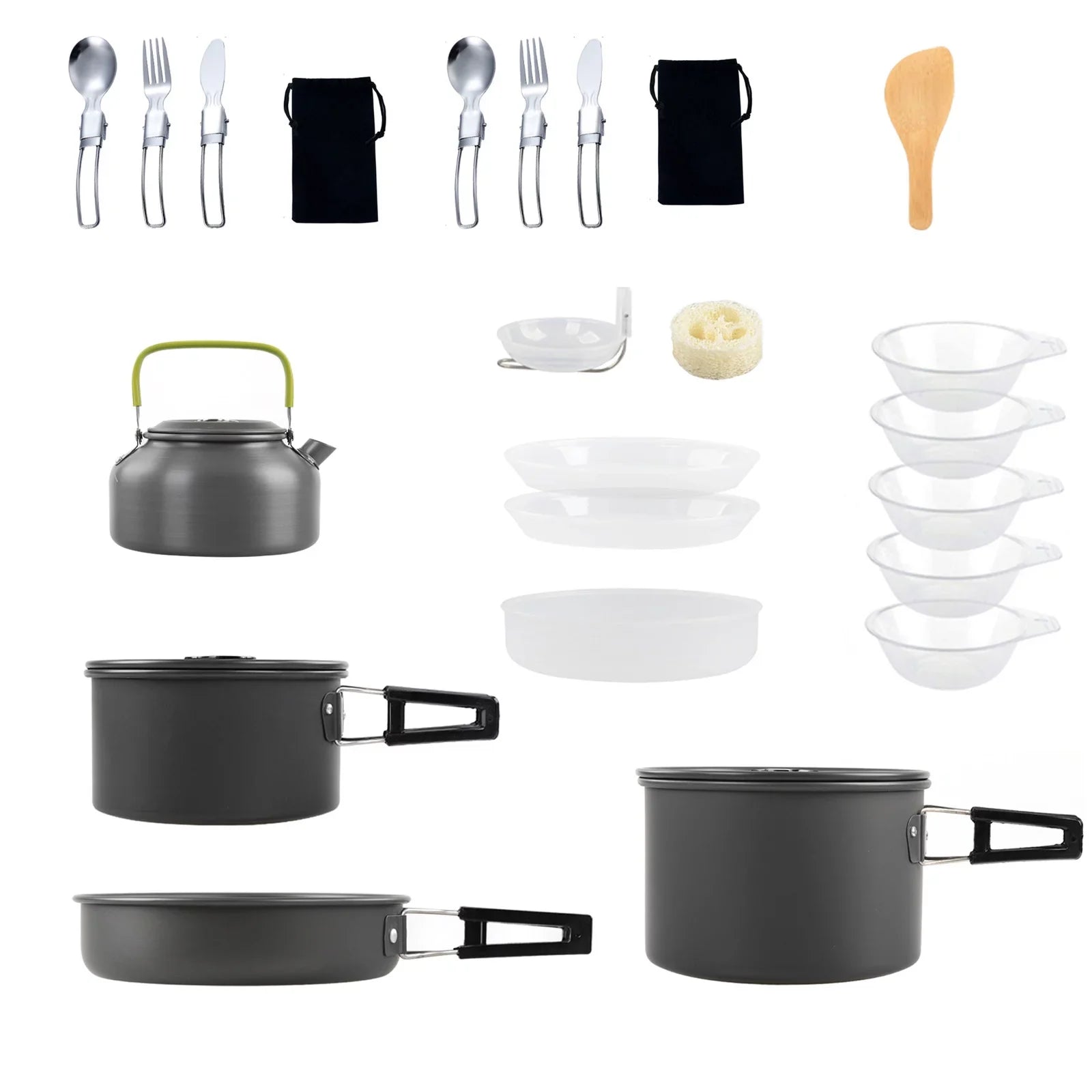 6588 Camping Cookware Mess Kit, Non-Stick Pot and Pan Set with Kettle for Cooking, Hiking, and Backpacking