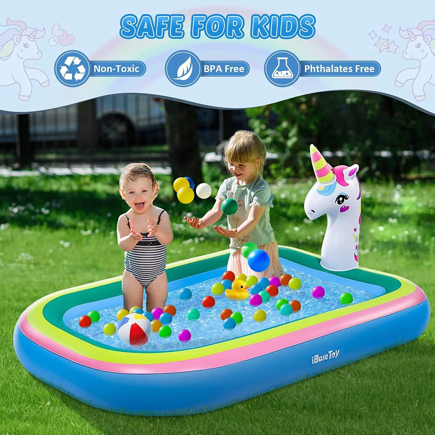 Intera Unicorn Sprinkler Pools for Kids, Splash Pad Inflatable Kiddie Pool for Outside, Splash Mat Baby Paddling Pool for Backyard, Water Sprinkler Toys Games for Summer Outdoor Toddlers Play - 68"