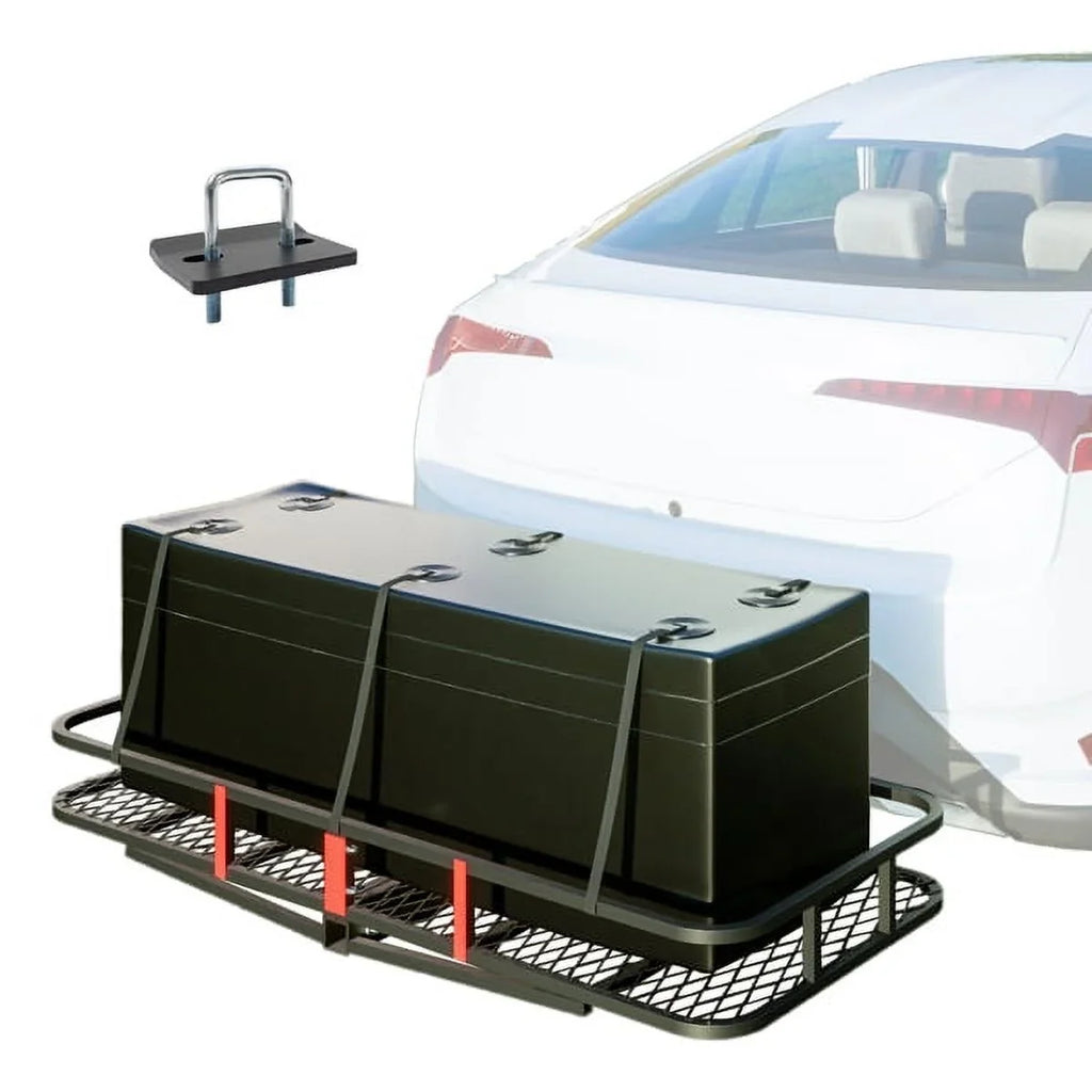Teledu 60" x 24" x 6" Hitched Mounted Folding Cargo Basket with a 500 lb Capacity for Car SUV Truck Trailer, Black