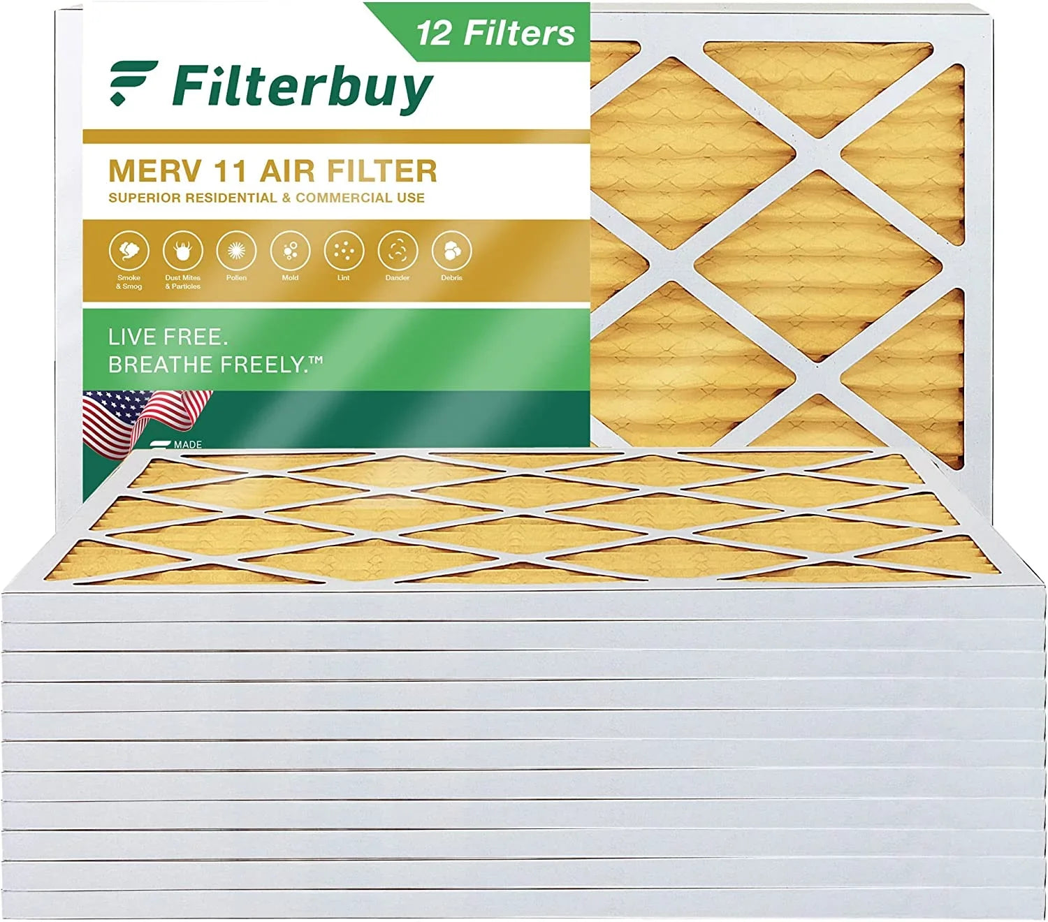 Filterbuy 24x30x1 MERV 11 Pleated HVAC AC Furnace Air Filters (12-Pack)