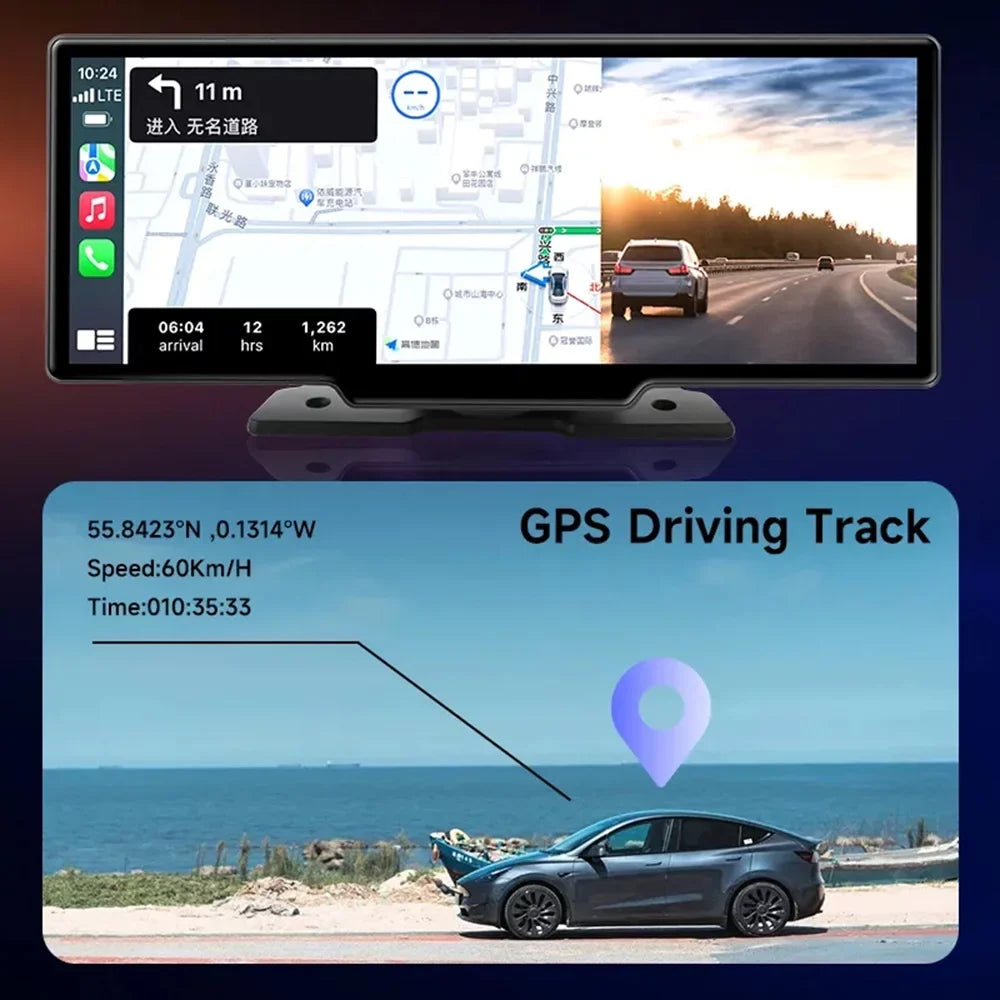 Masslatie 10.26 Inch Dash Cam Rearview Camera Carplay & Android Auto DVR GPS Navigation Video Dashboard Mirror Monitor Car DVRS,Front camera
