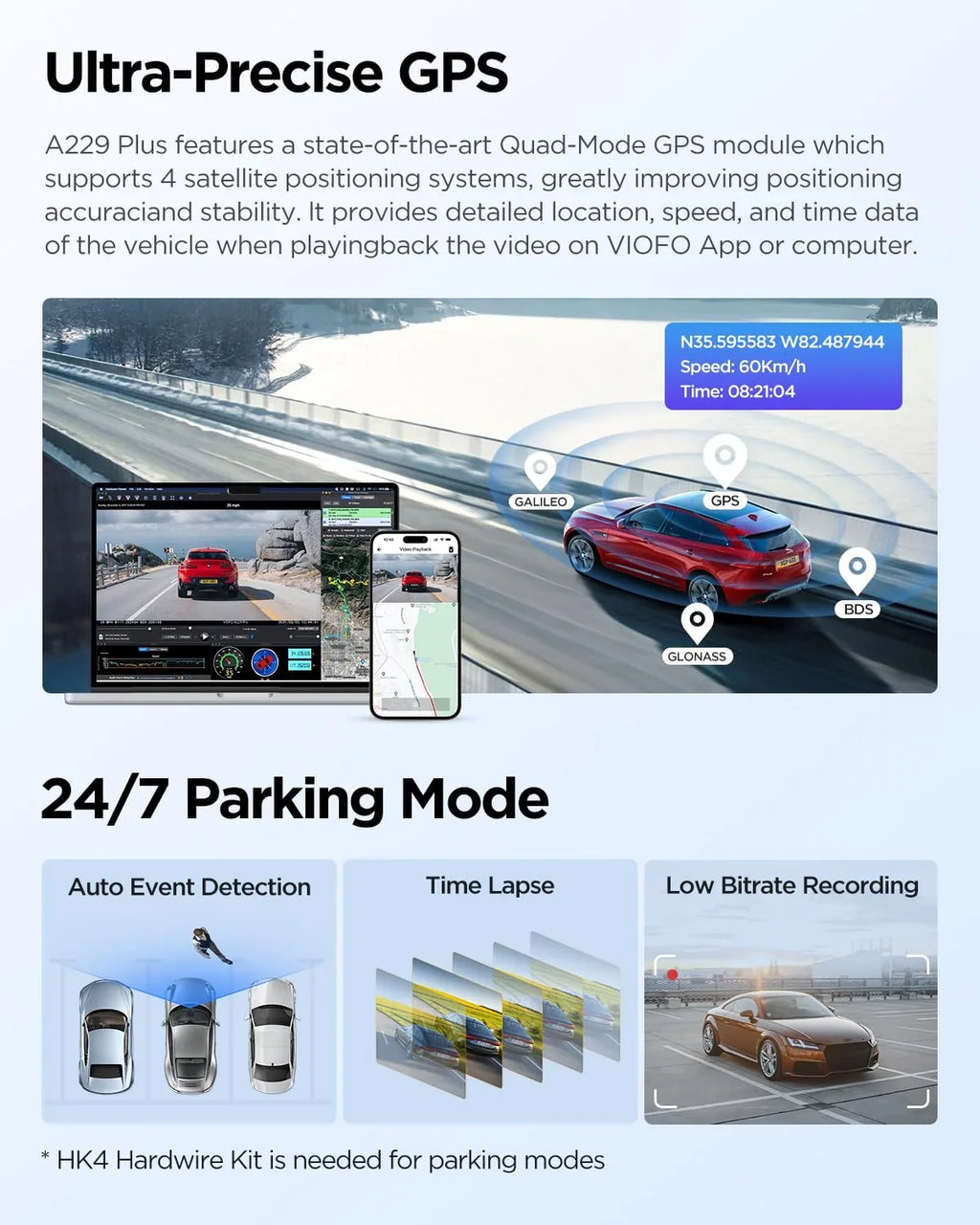 VIOFO A229 Plus 2CH Dashcam with GPS, Dual STARVIS 2 Sensors, 1440P+1440P Front Rear 1.87 lb Camera