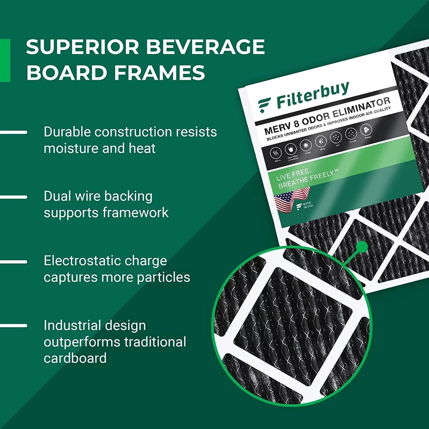 Filterbuy 14x18x1 MERV 8 Odor Eliminator Pleated HVAC AC Furnace Air Filters with Activated Carbon (1-Pack)