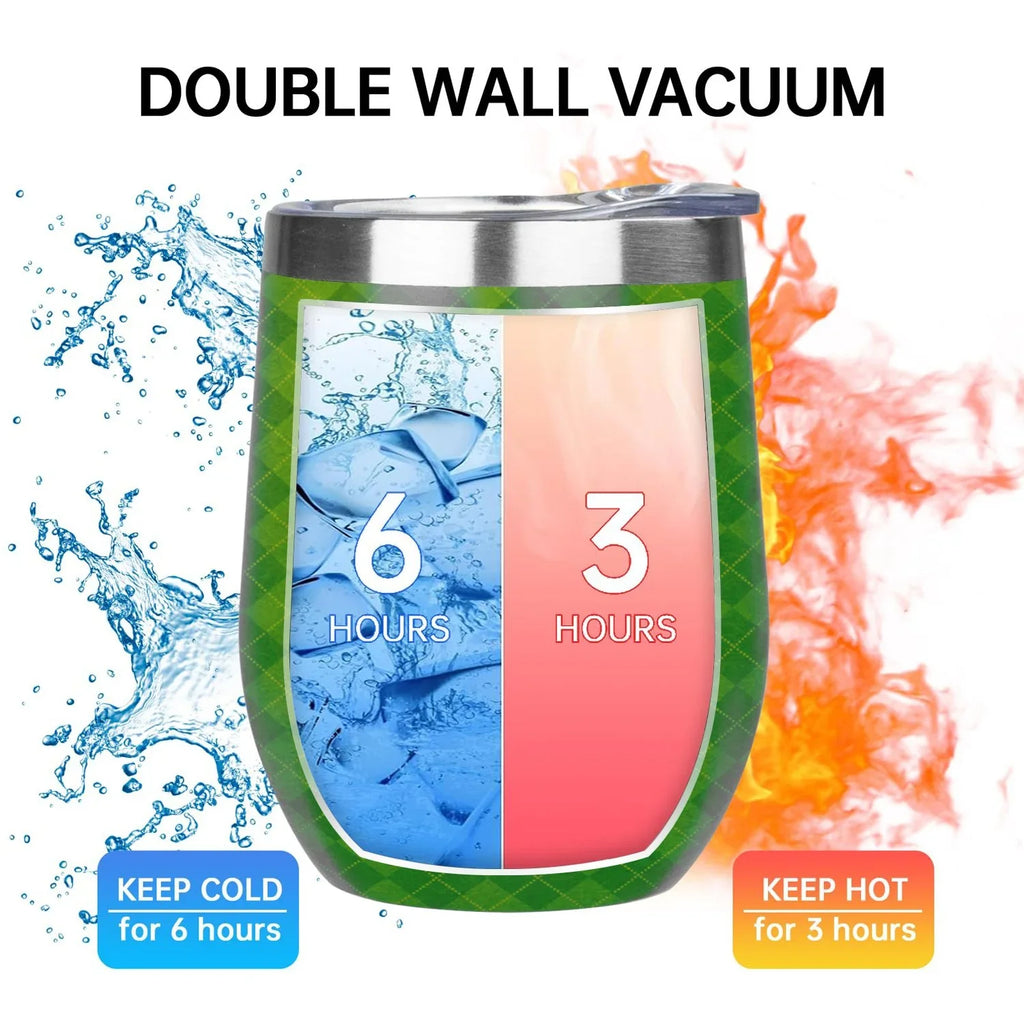Hidove 12oz 304 Stainless Steel Vacuum Insulated Cups, Green Argyle Textured Background Eggshell Cup U Shape Tumbler Cups with Lid, Double Layer Insulation Wine Cup Big Belly Cup