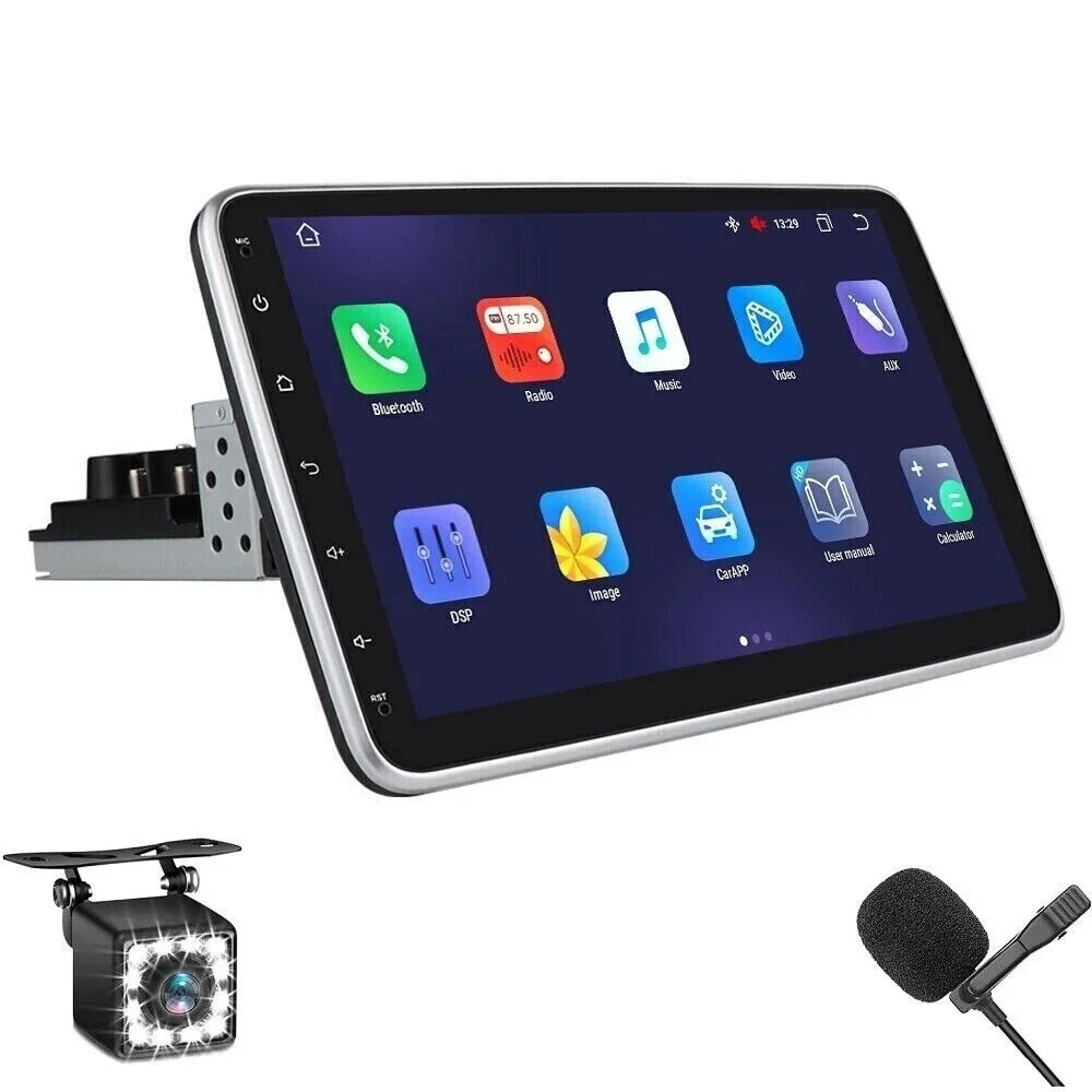 Single 1 DIN Rotatable 10.1'' 1280*720 IPS Android 12 2+32GB Bluetooth Car GPS Navigation WiFi Stereo Radio Apple CarPlay