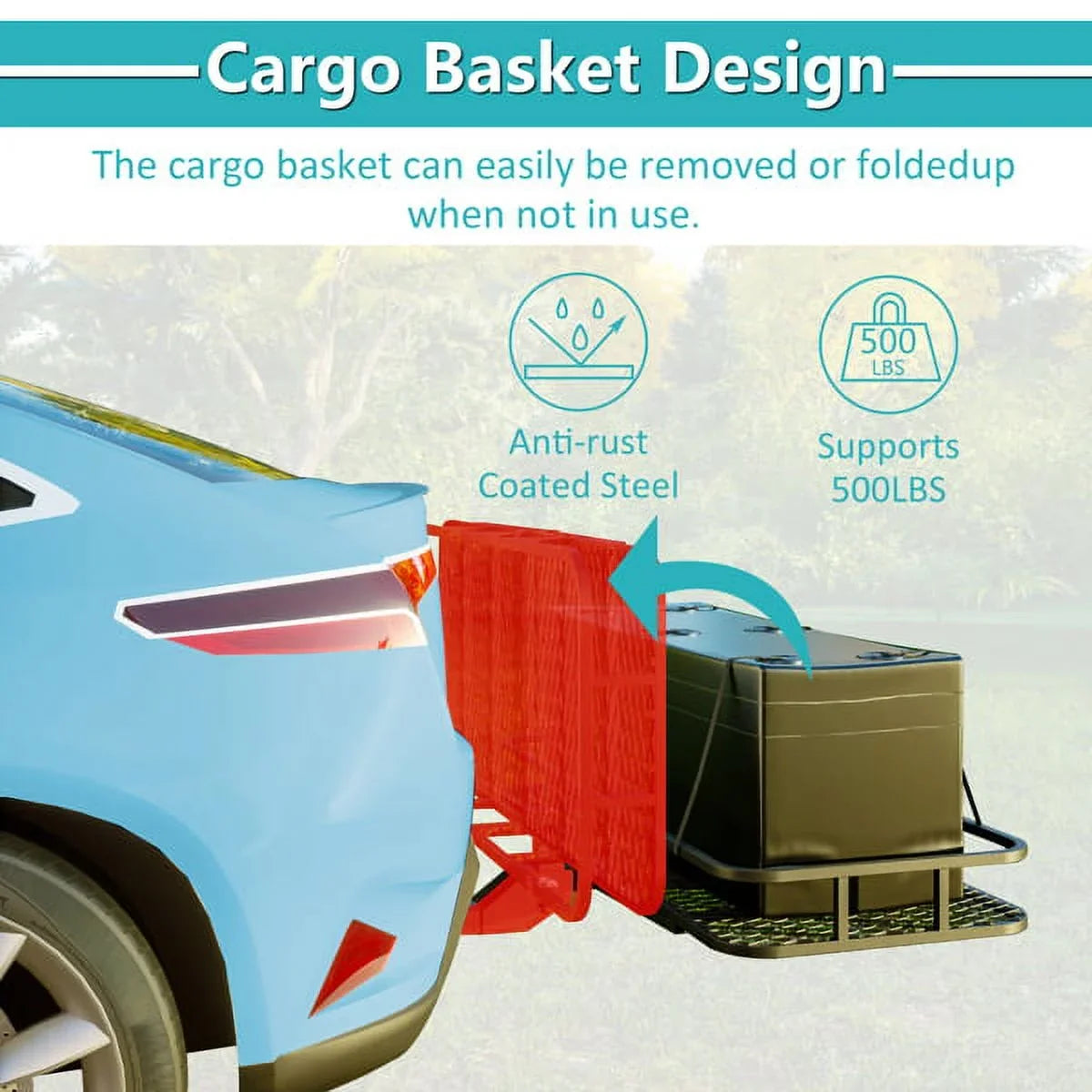 Teledu 60" x 24" x 6" Hitched Mounted Folding Cargo Basket with a 500 lb Capacity for Car SUV Truck Trailer, Black