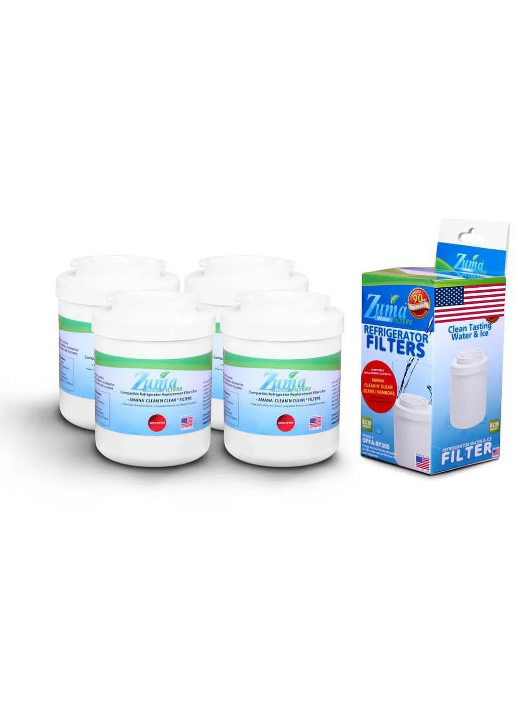 ZUMA Brand , Water and Ice Filter , Model # OPFA-RF300 , Compatible with Amana® 12527307 - 4 Pack - Made in U.S.A.