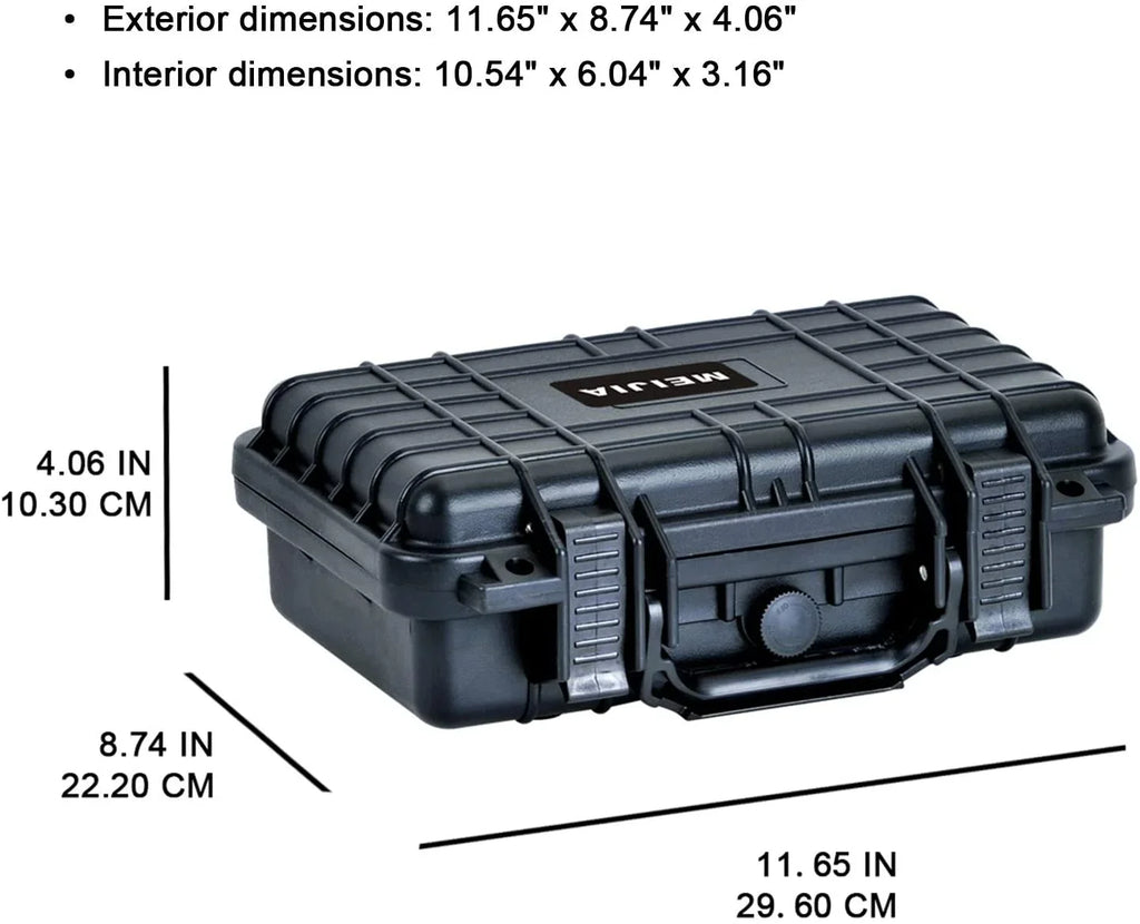 MEIJIA Portable All Weather IP67 Waterproof Protective Hard Case, Small Camera Case,Dry Case with Customizable Foam,Fit Use of Drones, Camera,Equipments, 11.65 x8.35 x3.78 (Elegant Black)