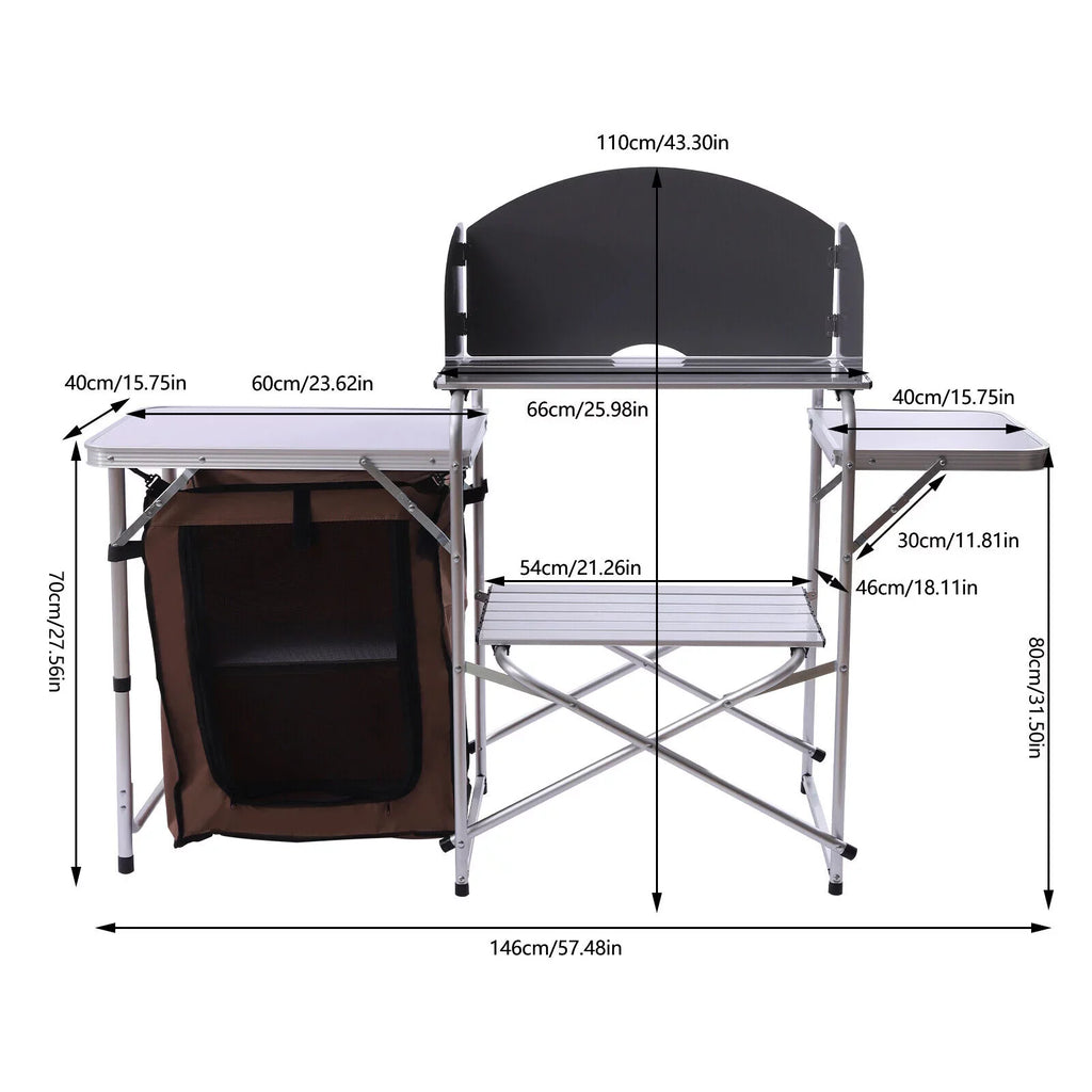 Miumaeov Portable Camping Kitchen Table Picnic Cabinet Folding BBQ Table Storage Rack