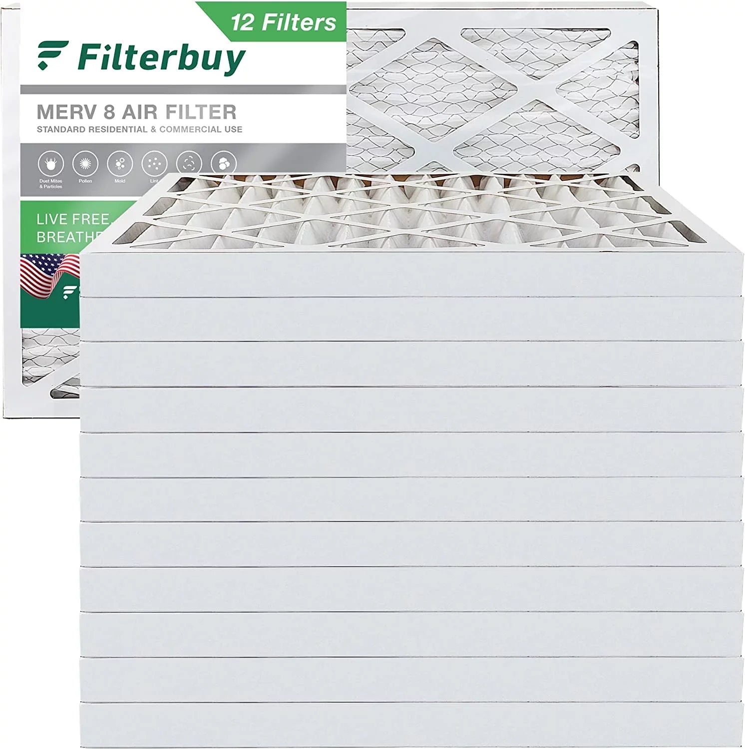 Filterbuy 15x30x2 MERV 8 Pleated HVAC AC Furnace Air Filters (12-Pack)