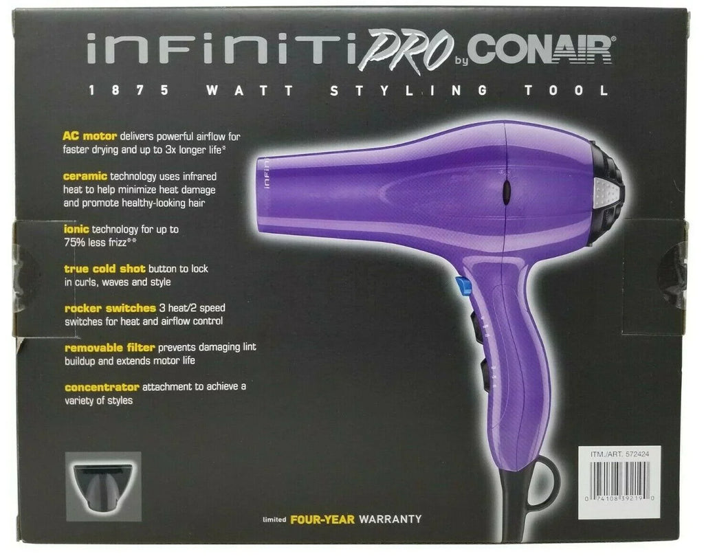 Conair Infiniti Pro 1875 Watt Styling Tool Salon Performance AC Motor Hair Dryer