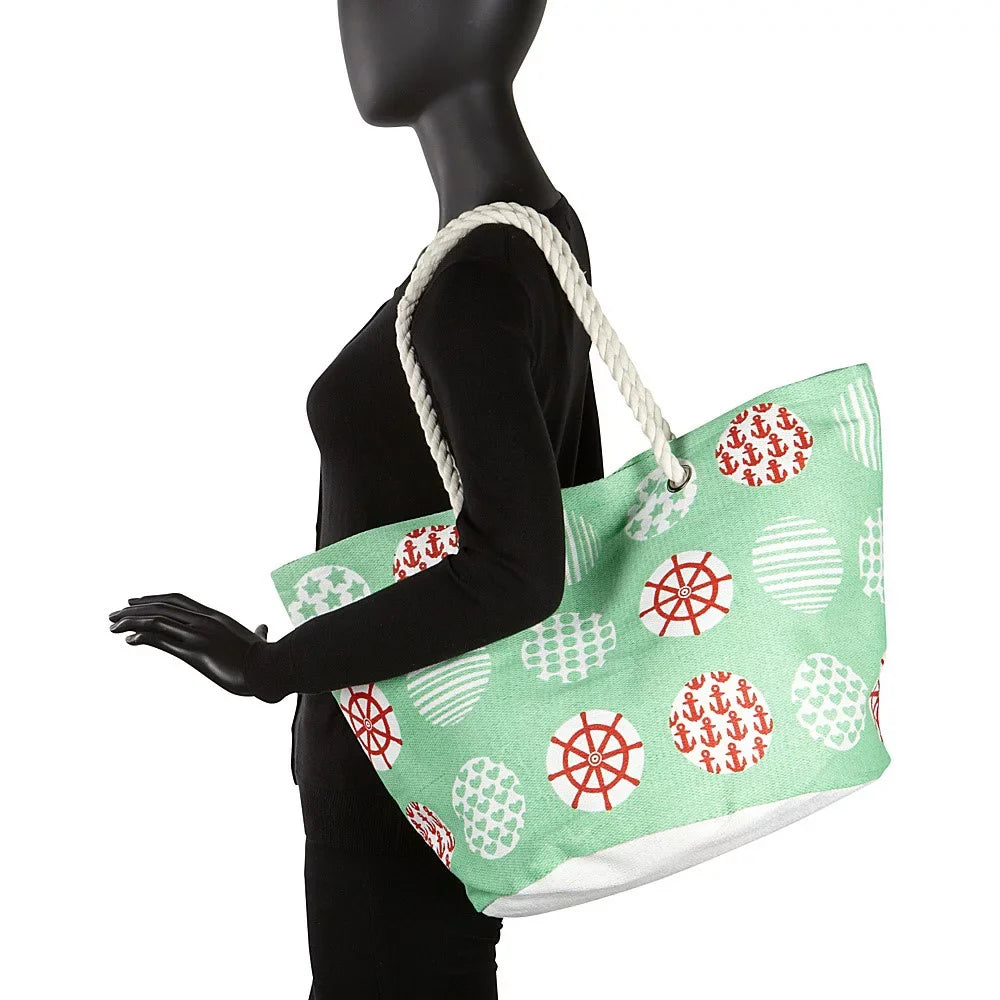Magid Nautical Sailor Print Paper Straw Tote, Yellow