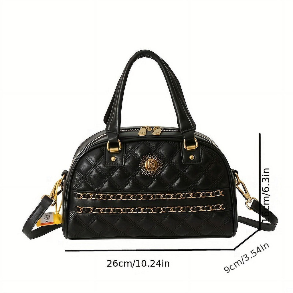 MICHROE Argyle Quilted Handbag  Y2K Chain Decor Bowling Bag  Women‘s Boston Crossbody Purse