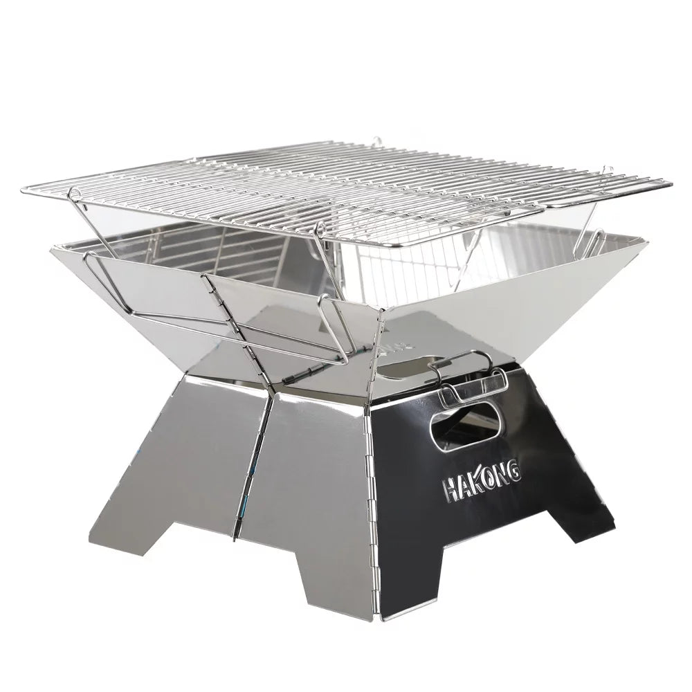 HAKONG Stainless Steel Portable BBQ Grill  Foldable Design Perfect for Traveling and Picnic Barbecue