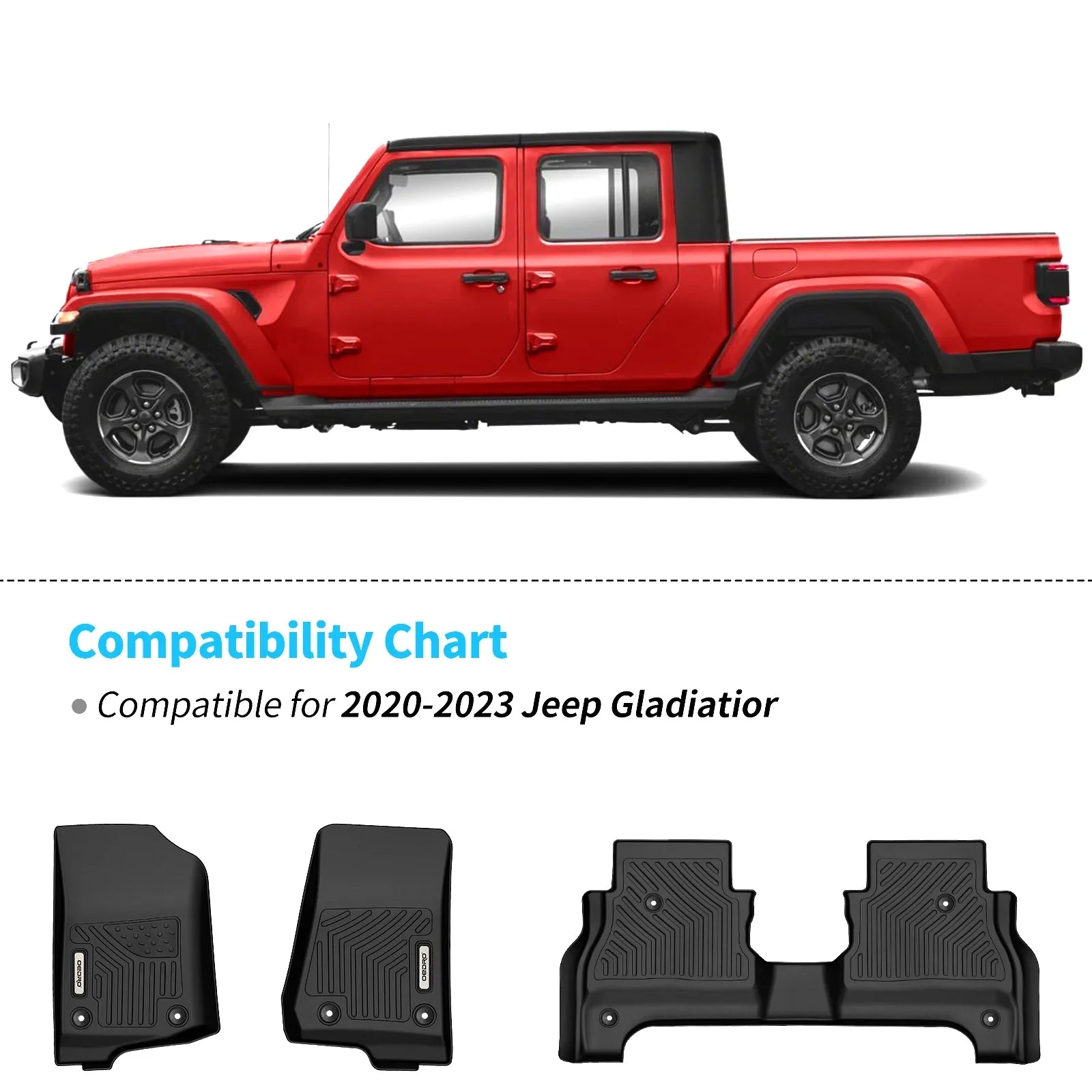 Ledkingdomus Floor Mats Liners for 20-23 Jeep Gladiator 4 Door TPE Floor Carpet
