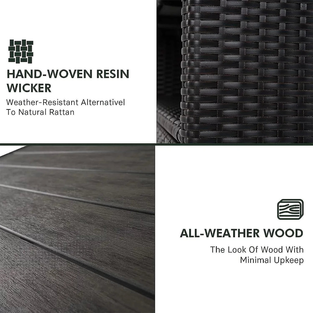 AUCHI Indoor Outdoor 2-Door Wicker Storage Cabinet with Shelf, Powder Coated Steel, All Weather Resin Wicker, Dark Brown