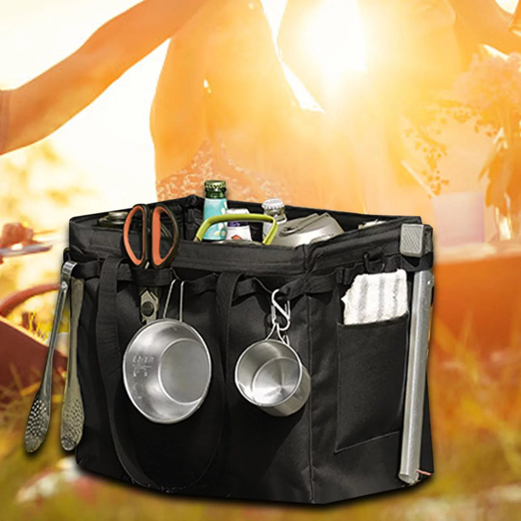 Outdoor Picnic Storage Bag Handbag Foldable Travel Garage Trunk Organizer Black 36.5x24.5x32.5cm for Camper, Travel, RV Multifunctional