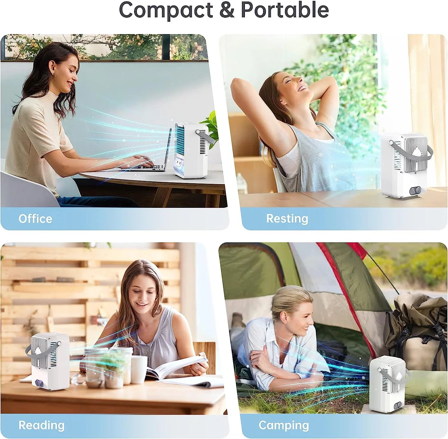 Brano Portable Air Conditioners Fan, Portable AC Air Cooler Fan with 3 Speed , USB Mini Portable Desk Misting Fan , Personal Air Conditioner AC Fan Rechargeable, Blue