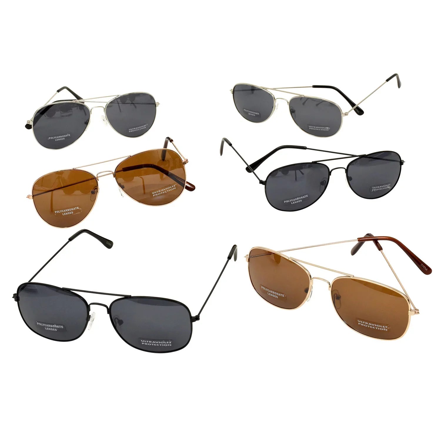 Aviator Sunglasses with Wire Frames - 6 Pack - Bulk Sunglasses