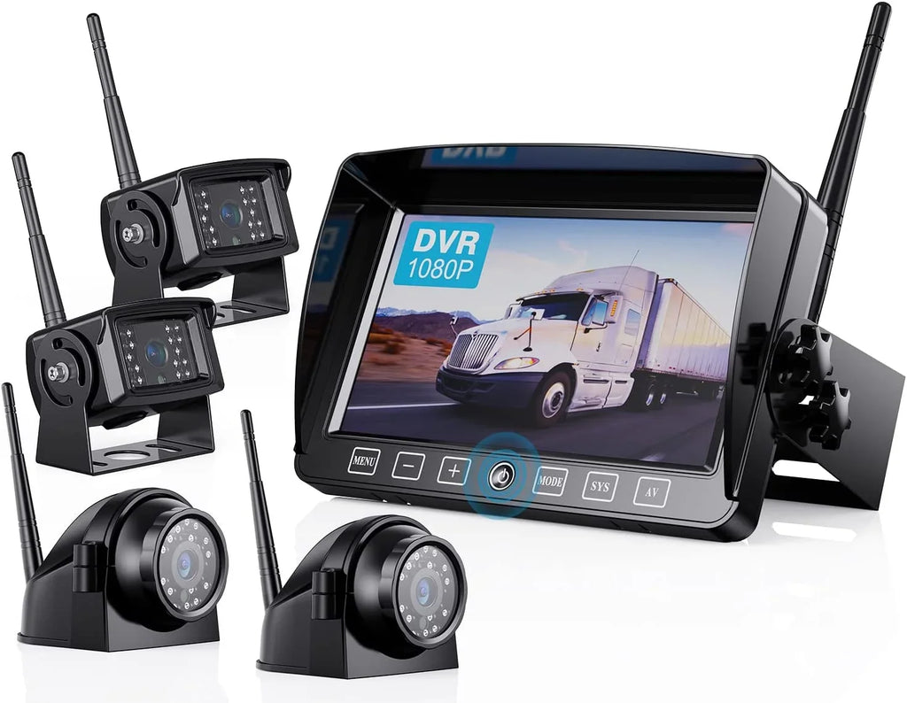 ZEROXCLUB Wireless Digital Backup Camera Monitor System Kit 7'' DVR 1080P HD IP69 Waterproof Rear View Camera for Truck/Semi-Trailer/Box Truck/RV-B4C