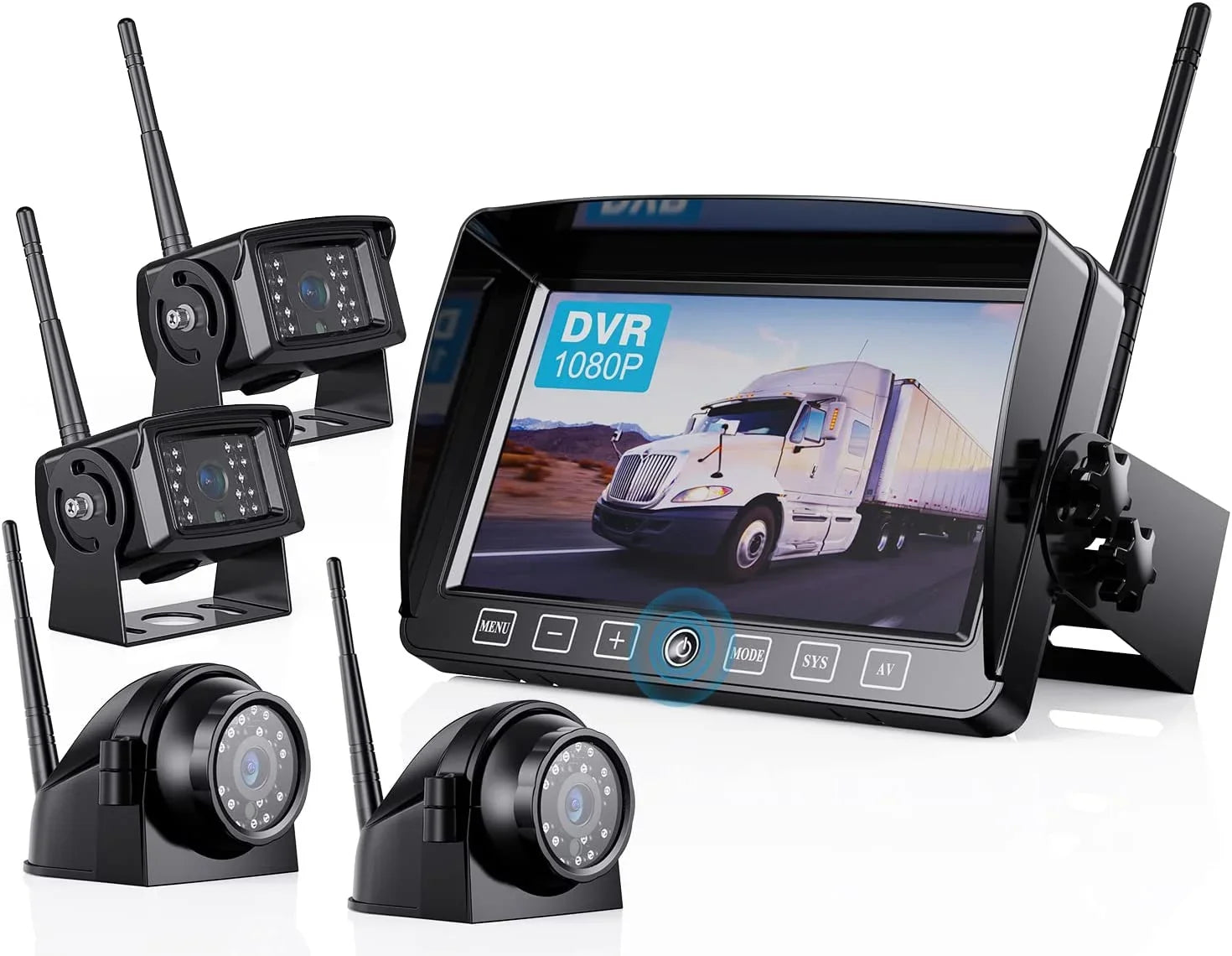 ZEROXCLUB Wireless Digital Backup Camera Monitor System Kit 7'' DVR 1080P HD IP69 Waterproof Rear View Camera for Truck/Semi-Trailer/Box Truck/RV-B4C