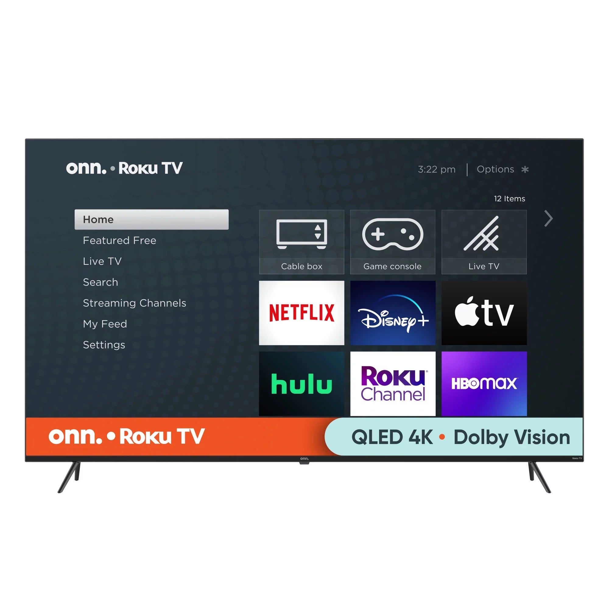 onn. 70” QLED 4K UHD (2160p) Roku Smart TV with Dolby Atmos, Dolby Vision, Local Dimming, 120hz Effective Refresh Rate, and HDR (100071708)