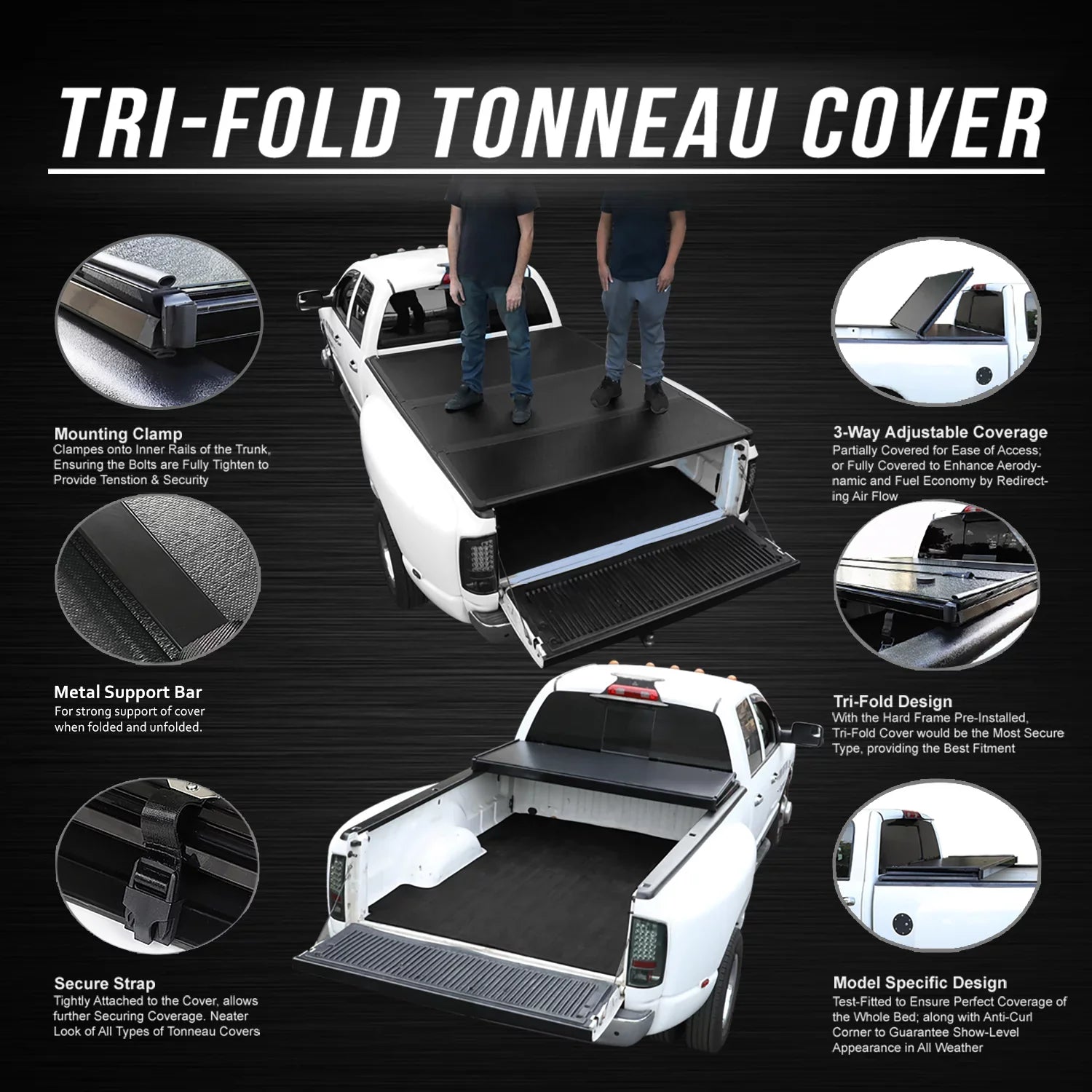DNA Motoring TTC-HARD-090 For 2019 to 2021 Ford Ranger 5Ft Truck Short Bed Black Powdercoated Aluminum Frame FRP Hard Top Tri-Fold Tonneau Cover 20