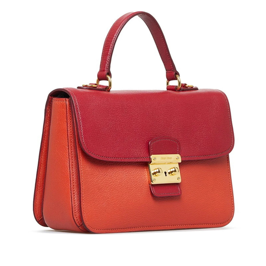 Pre-Owned Miu Miu Miu Madras Bicolor Handbag Shoulder Bag RN0726 Orange Red Leather Ladies MIUMIU (Good)