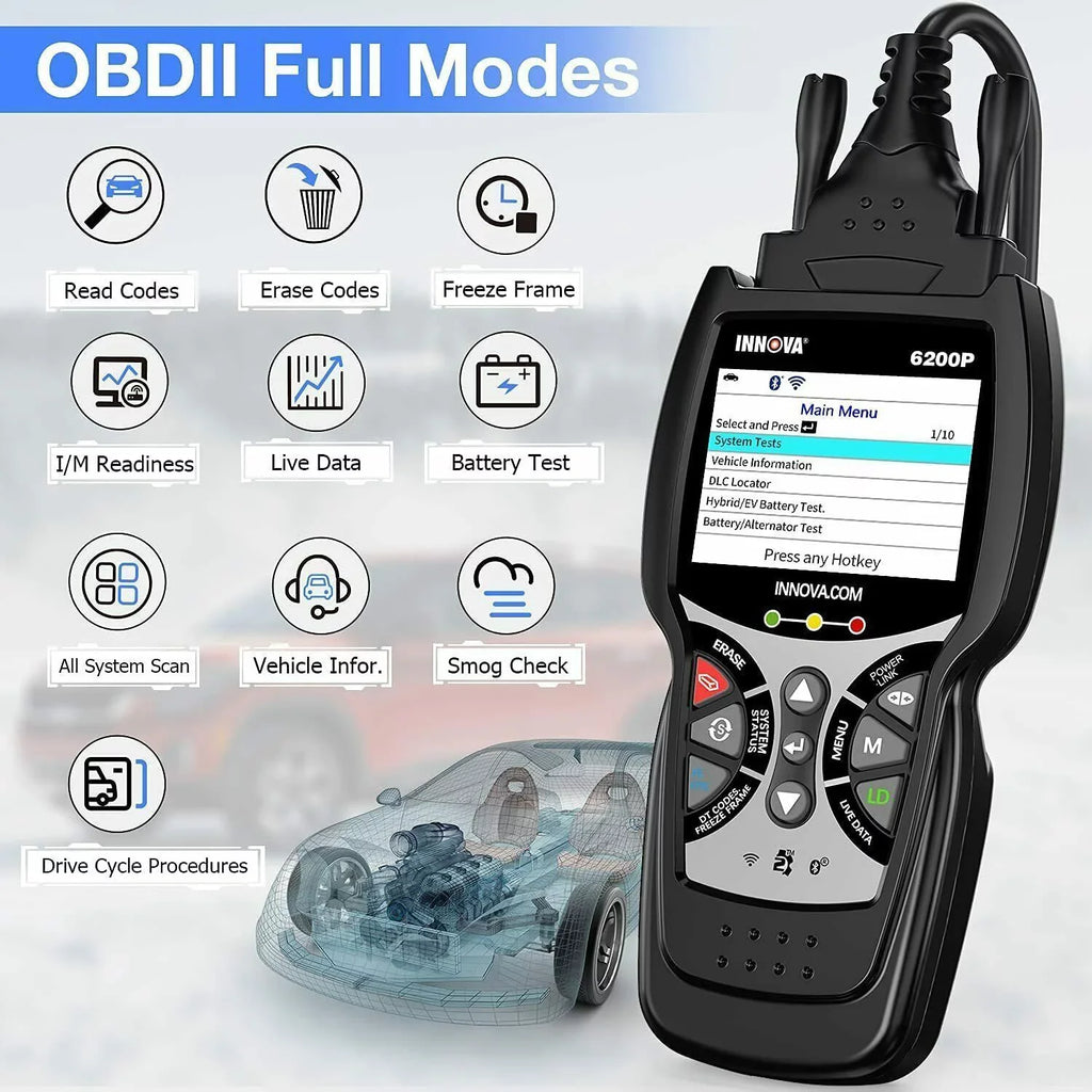 INNOVA 6200P OBD2 Scanner Code Reader Full System ABS SRS Battery Registratio Oil Bluettoth Diagnostic Tool