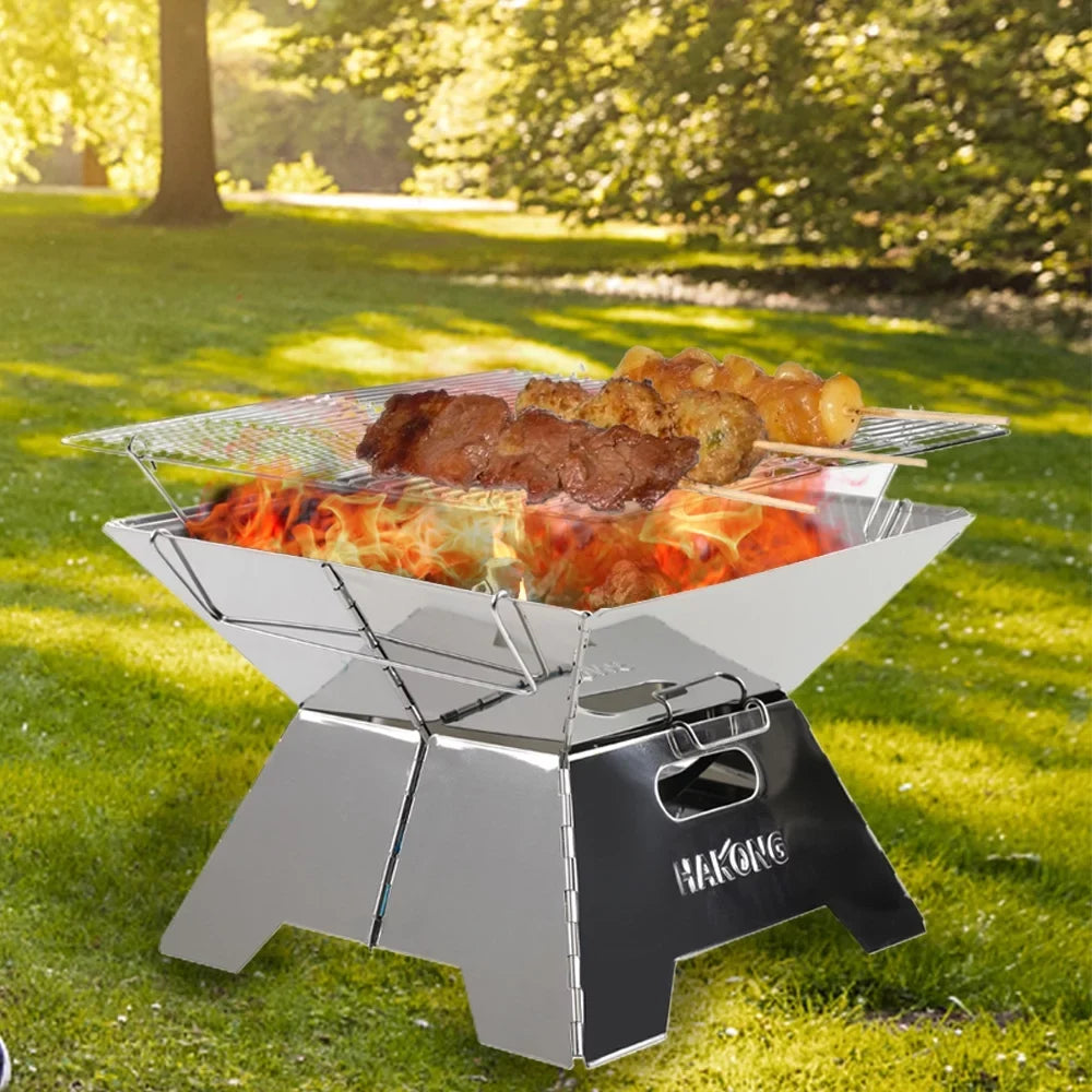 HAKONG Stainless Steel Portable BBQ Grill  Foldable Design Perfect for Traveling and Picnic Barbecue