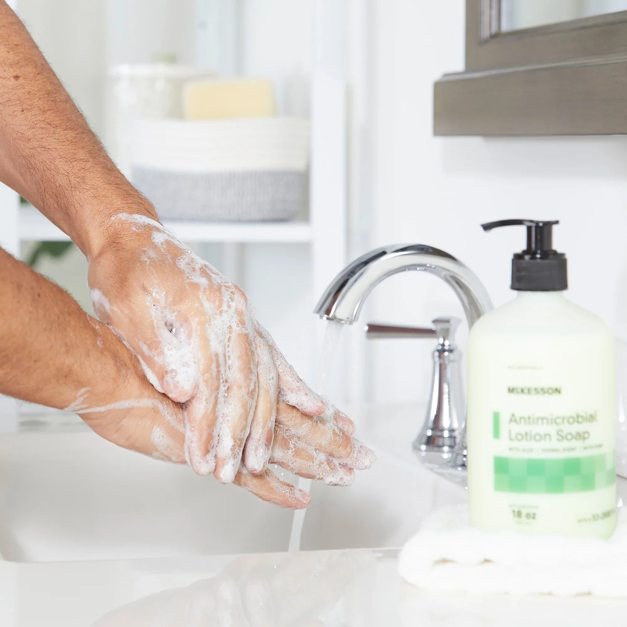 McKesson Antimicrobial Hand Lotion Soap with Aloe - Herbal Scent, 18 oz, 12 Ct
