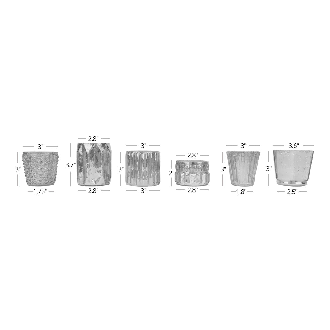 Koyal Wholesale Navy Blue Mixed Mercury Glass Candle Holders, 6−Pack, Mismatched Candle Holders for Candle Votives