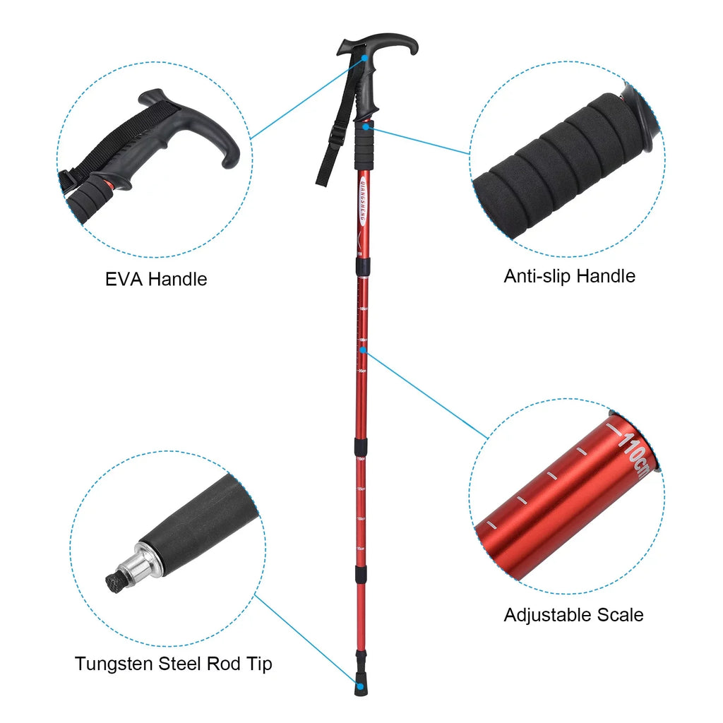 Uxcell Trekking Poles Collapsible Telescopic Hiking Pole 43 Inch T Handle, Red