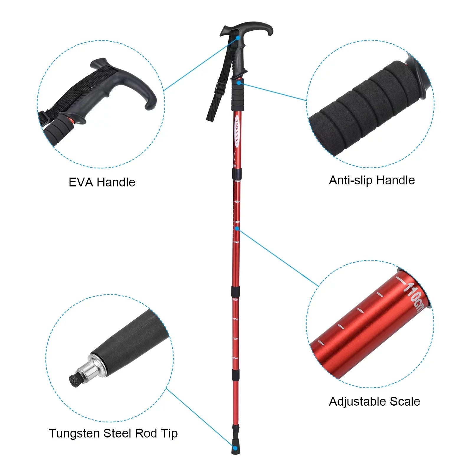 Uxcell Trekking Poles Collapsible Telescopic Hiking Pole 43 Inch T Handle, Red